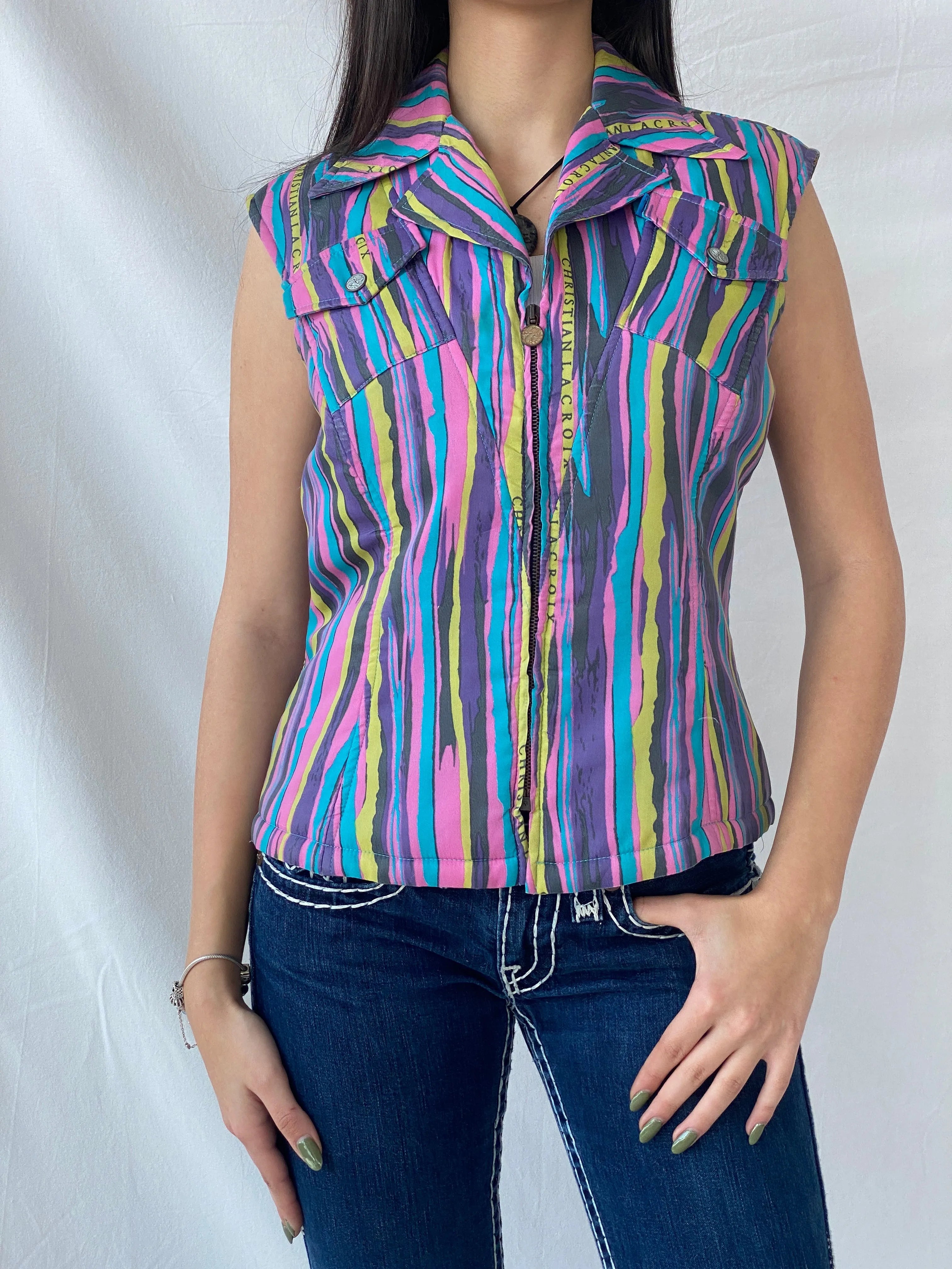 90s Vintage Christian Lacroix Fitted Zip Down Multicolored Vest - L - Balagan Vintage Vest 90s, rare vintage, Syntia, vest, women top