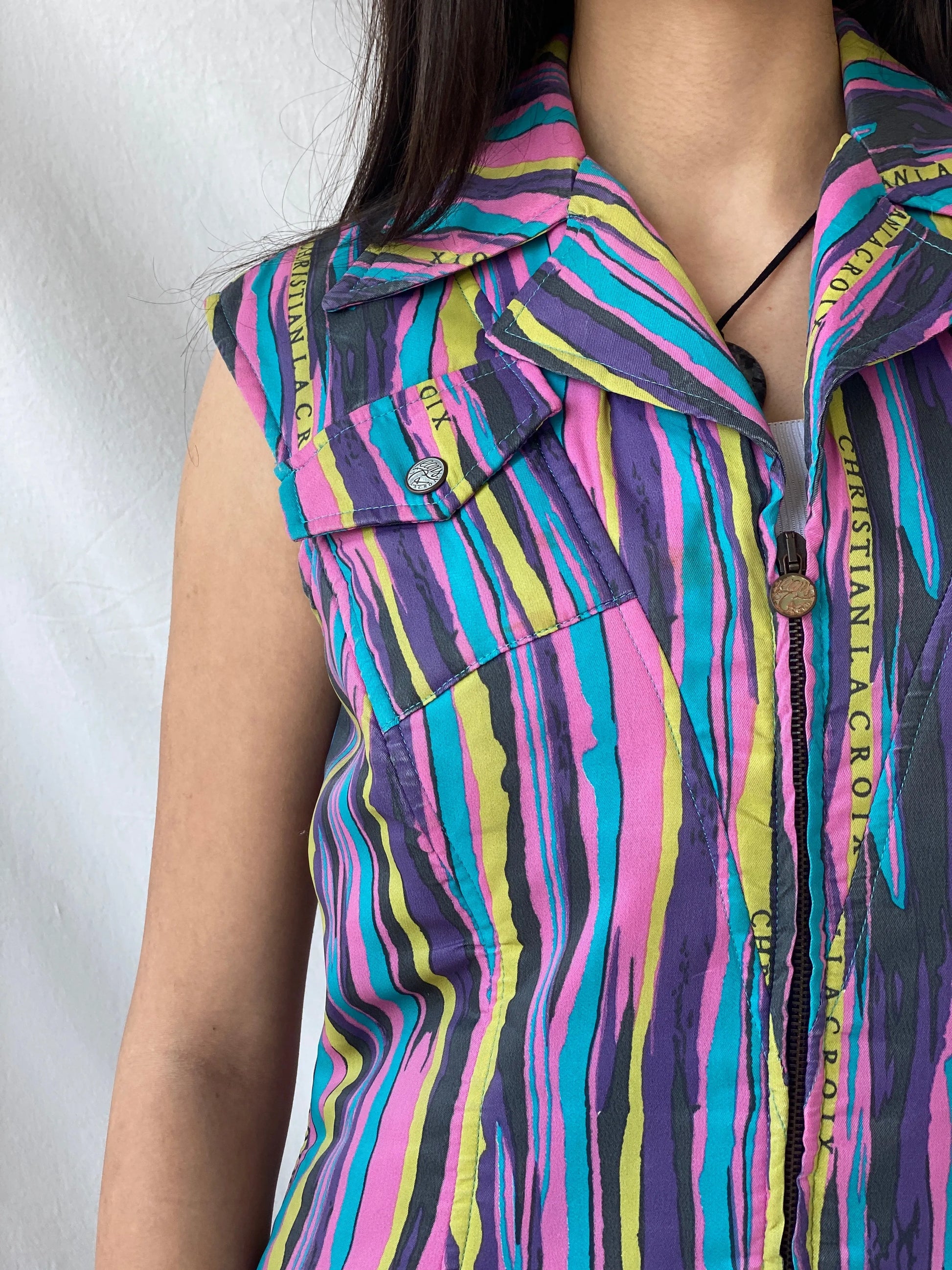 90s Vintage Christian Lacroix Fitted Zip Down Multicolored Vest - L - Balagan Vintage Vest 90s, rare vintage, Syntia, vest, women top