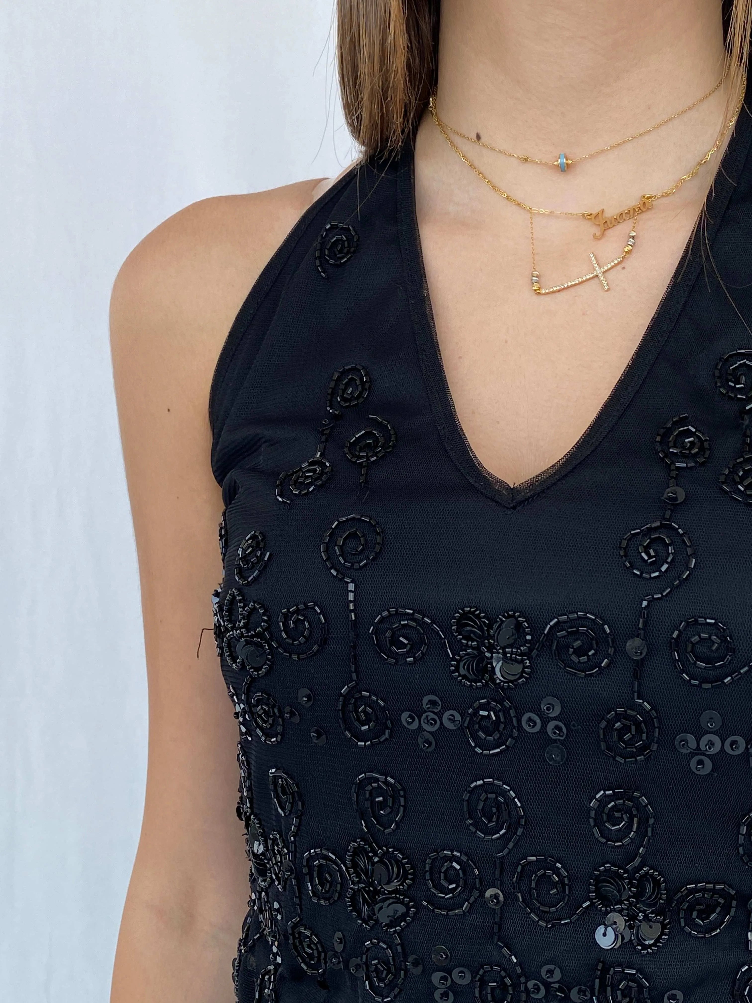 90s/00s Ysatis Beaded Black Halter Top - Size S - Balagan Vintage Halter Top 90s, halter top, Juana, women top
