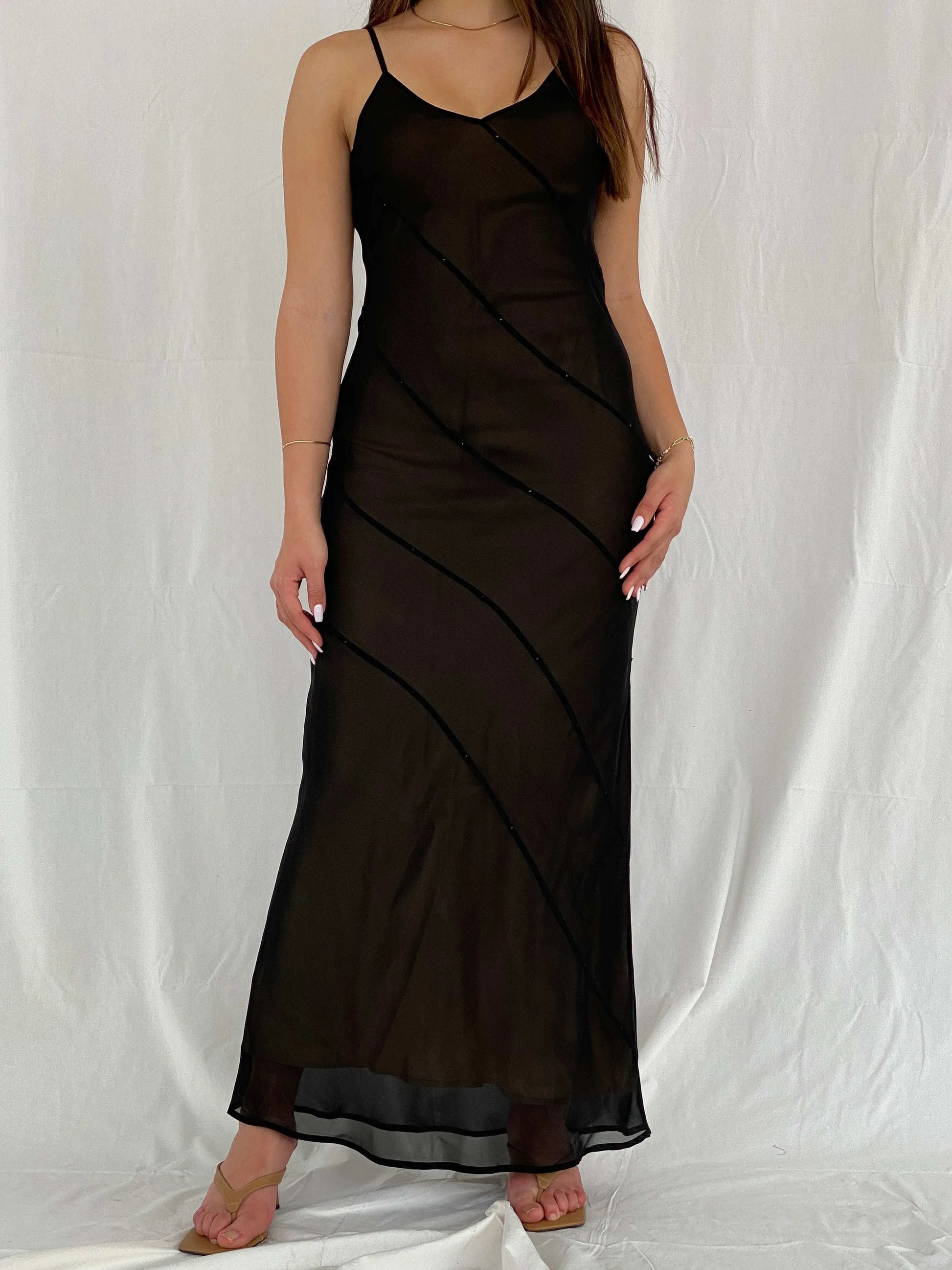 90s/Y2K Mexx Black Maxi Wedding Guest Dress - Size S - Balagan Vintage Maxi Dress 00s, 00s dress, black dress, maxi dress, Rama