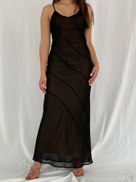 90s/Y2K Mexx Black Maxi Wedding Guest Dress - Size S - Balagan Vintage Maxi Dress 00s, 00s dress, black dress, maxi dress, Rama