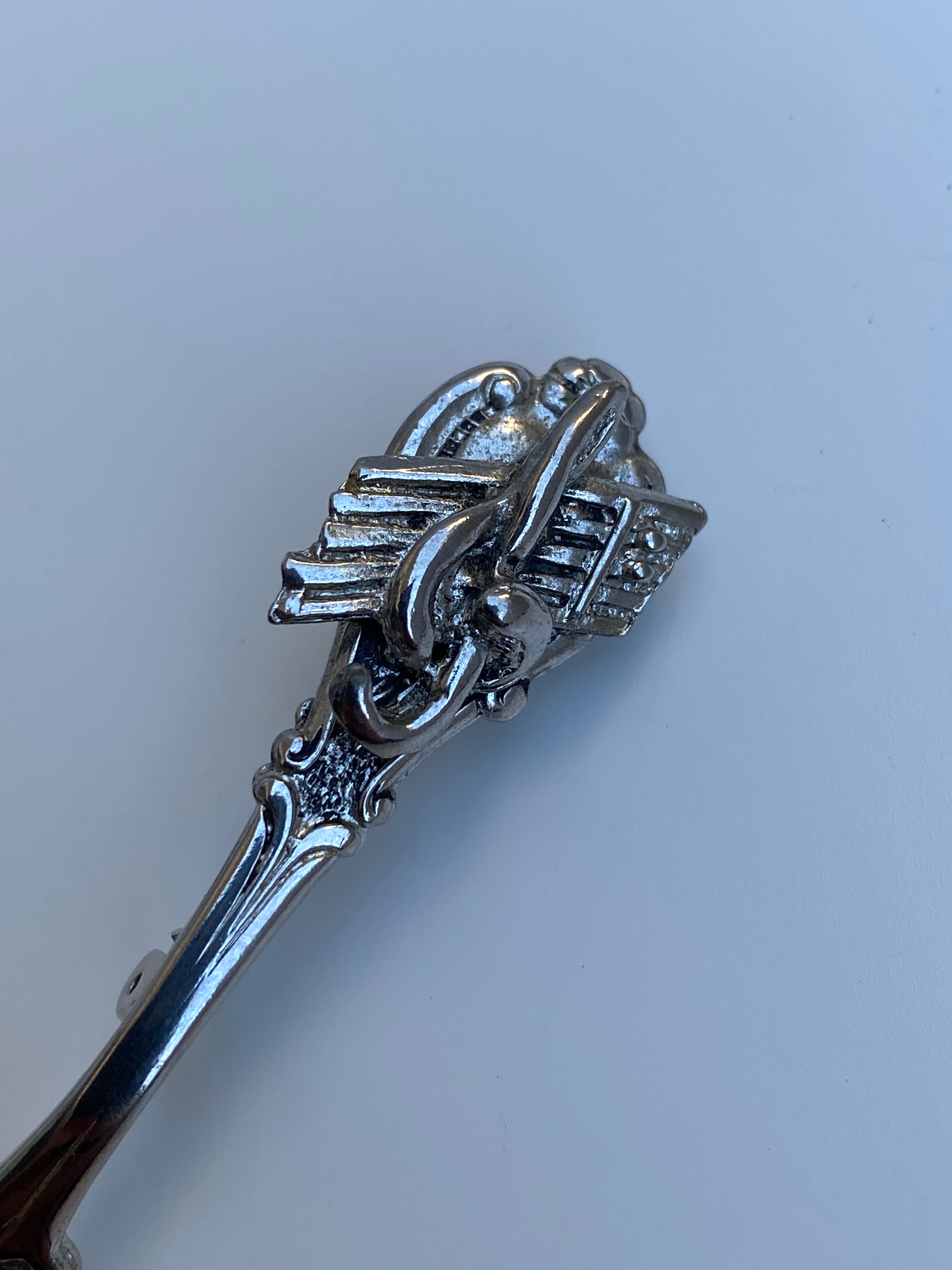 Vintage Silver Tone Spoon Brooch Figural Cutlery Lapel Pin