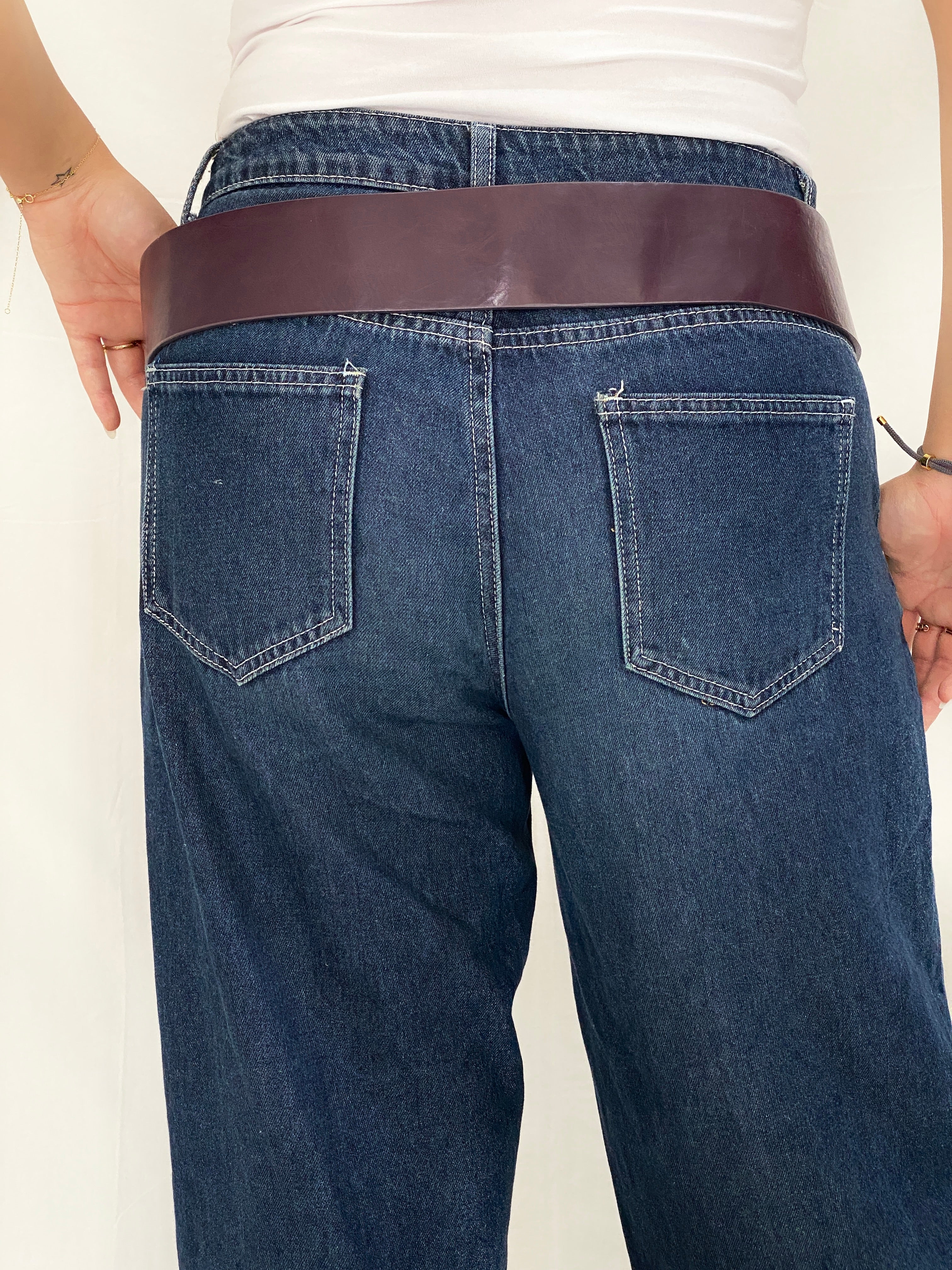 Vintage Wide Purple Genuine Leather Belt Oversized Silver Ring Clasp Y2K Waist Belt