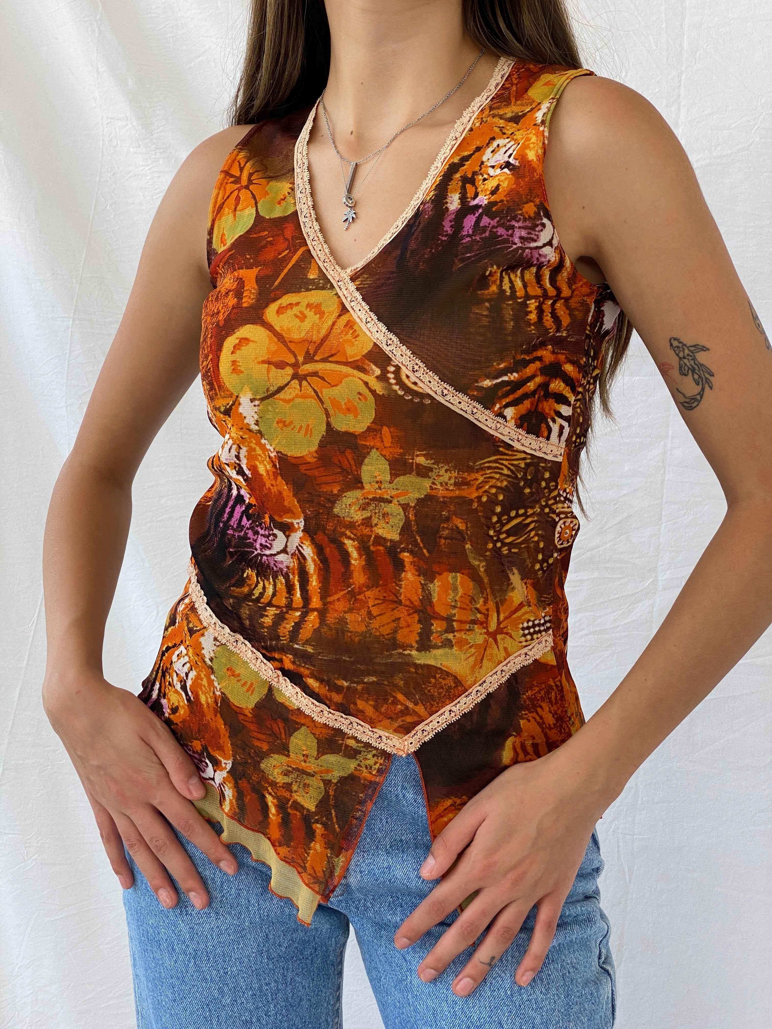 Y2K Printed Sleeveless Mesh Top - Balagan Vintage Sleeveless Top 00s, 90s, mesh top, Mira
