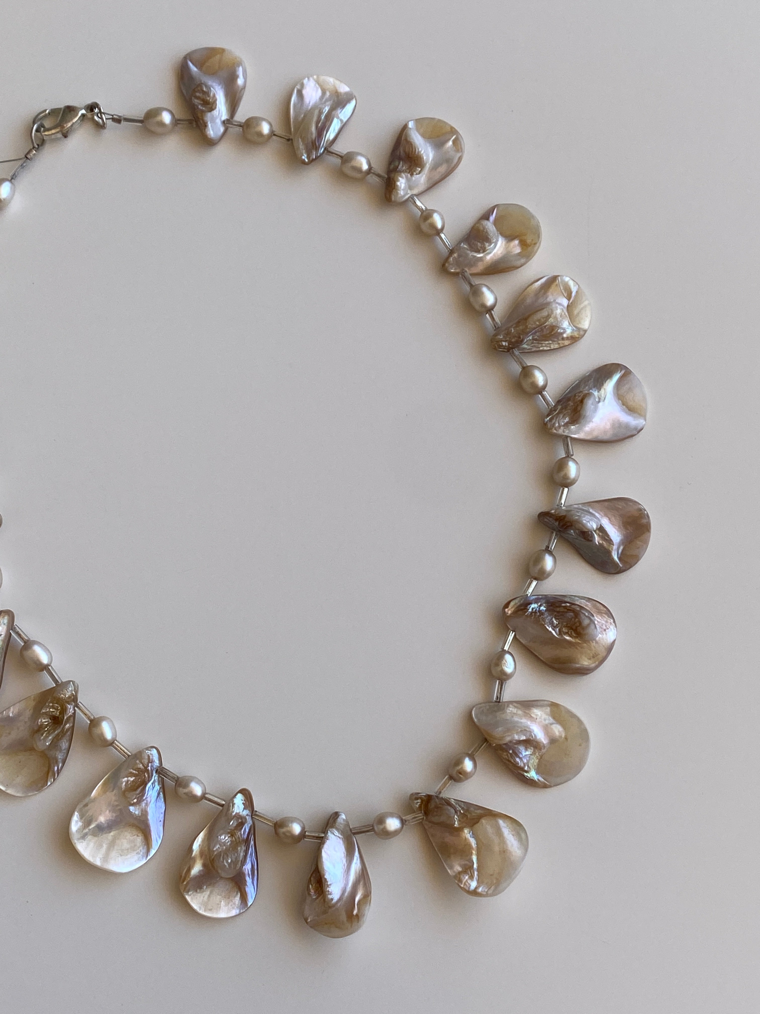 Vintage Mother of Pearl Shell & Faux Pearl Statement Choker Necklace