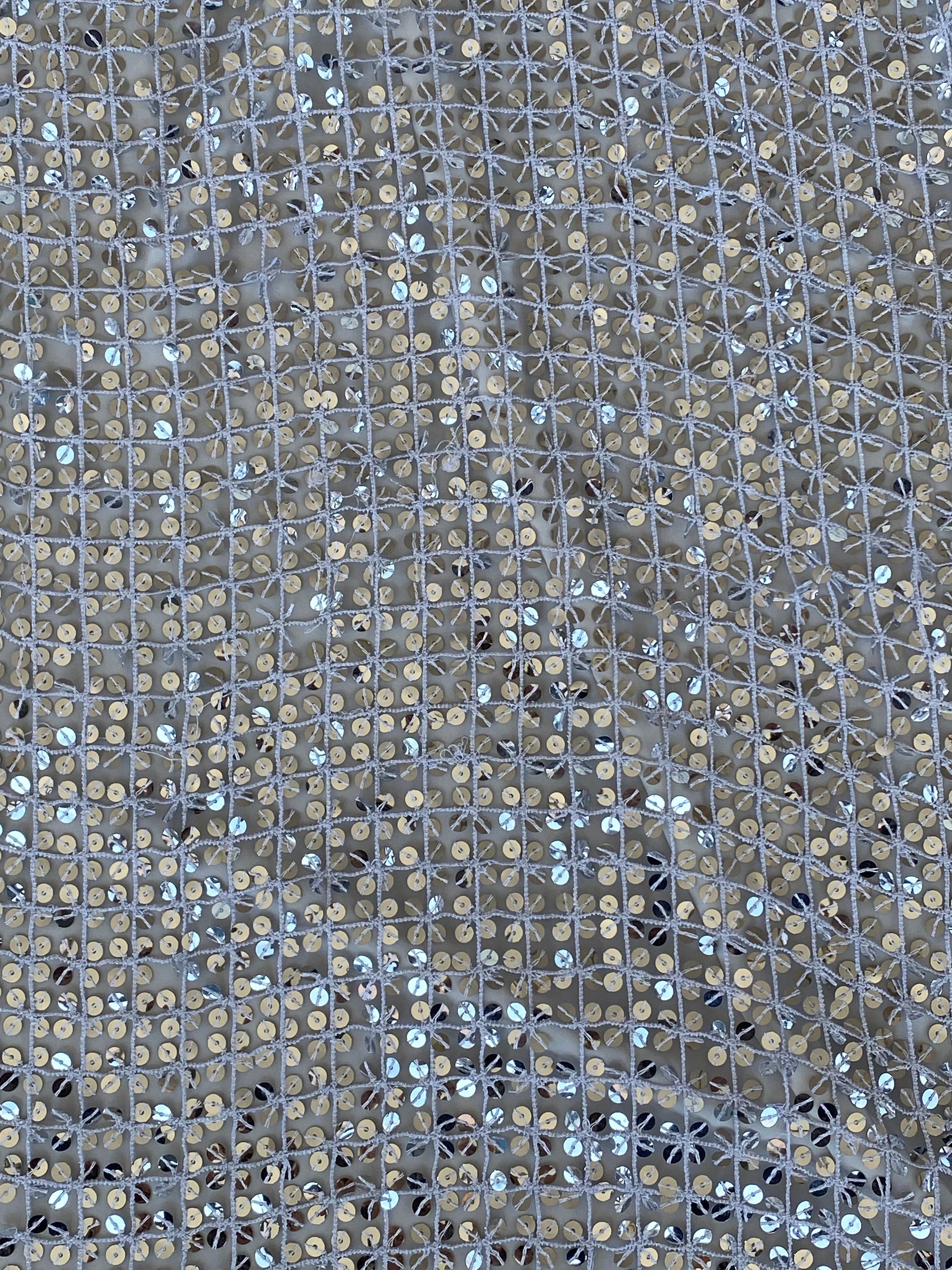 Caché Silver Sequin Mesh Evening Scarf Statement Party & Formal Accessory Metallic Wrap