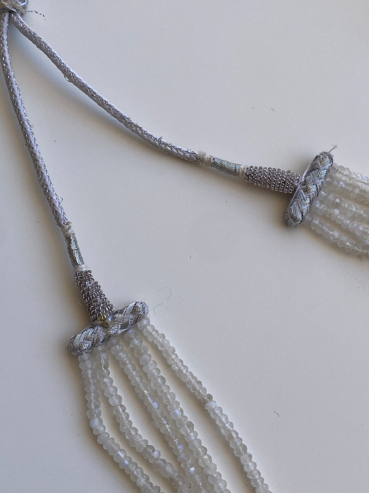 Vintage Y2K White Iridescent Multi-Strand Beaded Tassel Necklace
