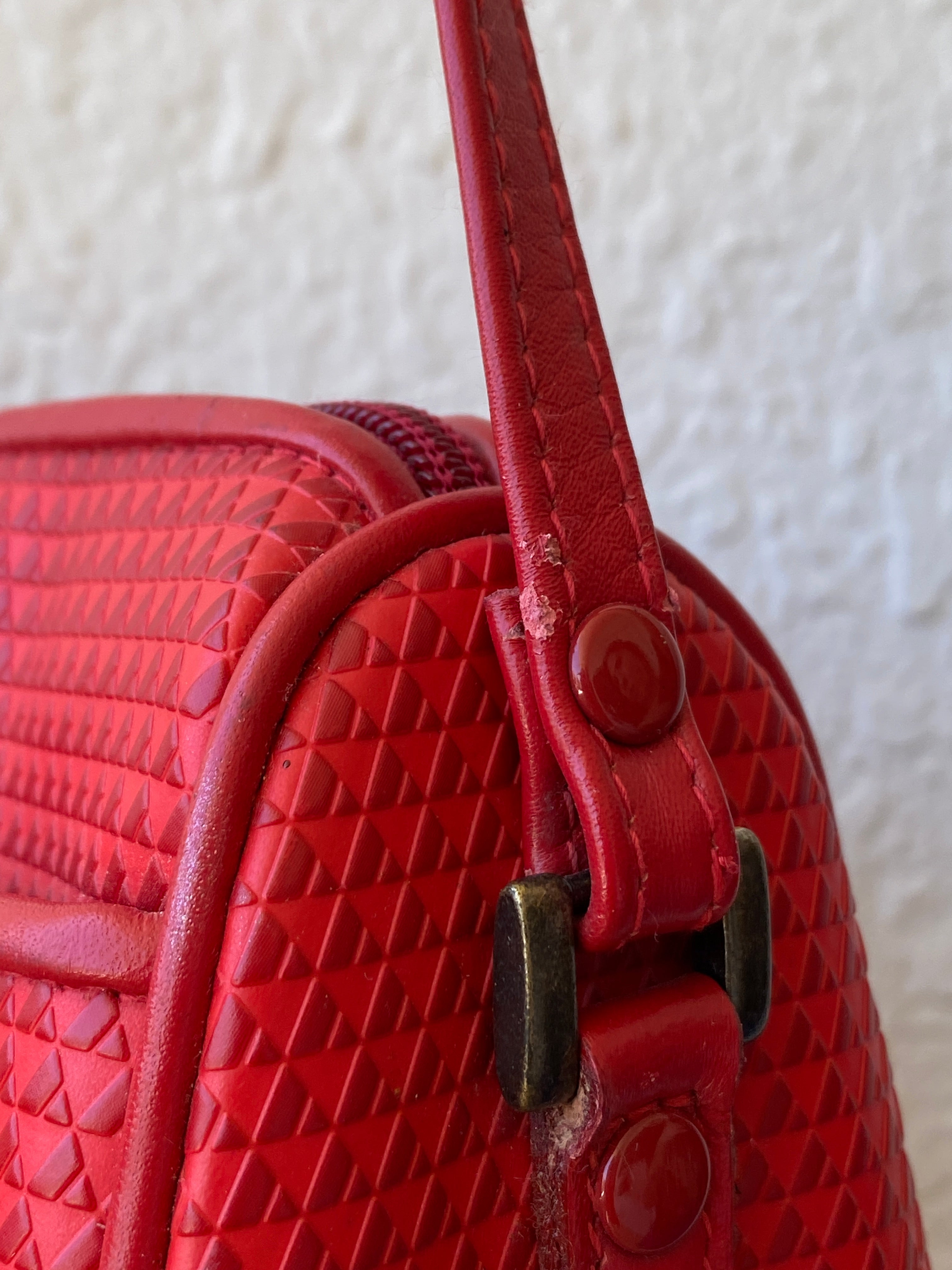 Vintage Liz Claiborne Monogram Red Crossbody Bag with Genuine Leather Trim