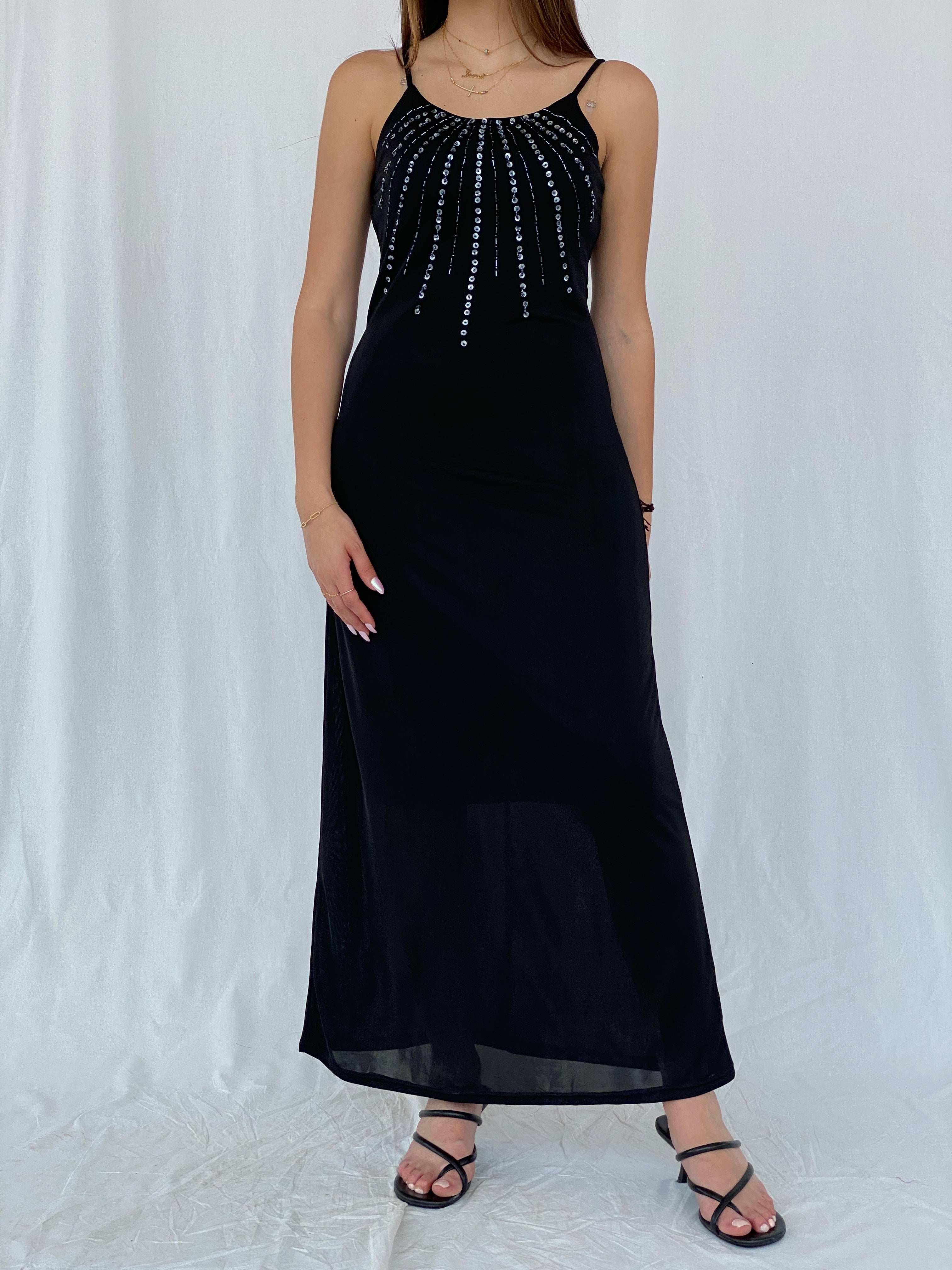 Vintage Yihao Black Maxi Dress With Sequin Details - Size M - Balagan Vintage Maxi Dress 90s, black dress, dress, formal dress, Juana, maxi dress, NEW IN, Wedding Guest