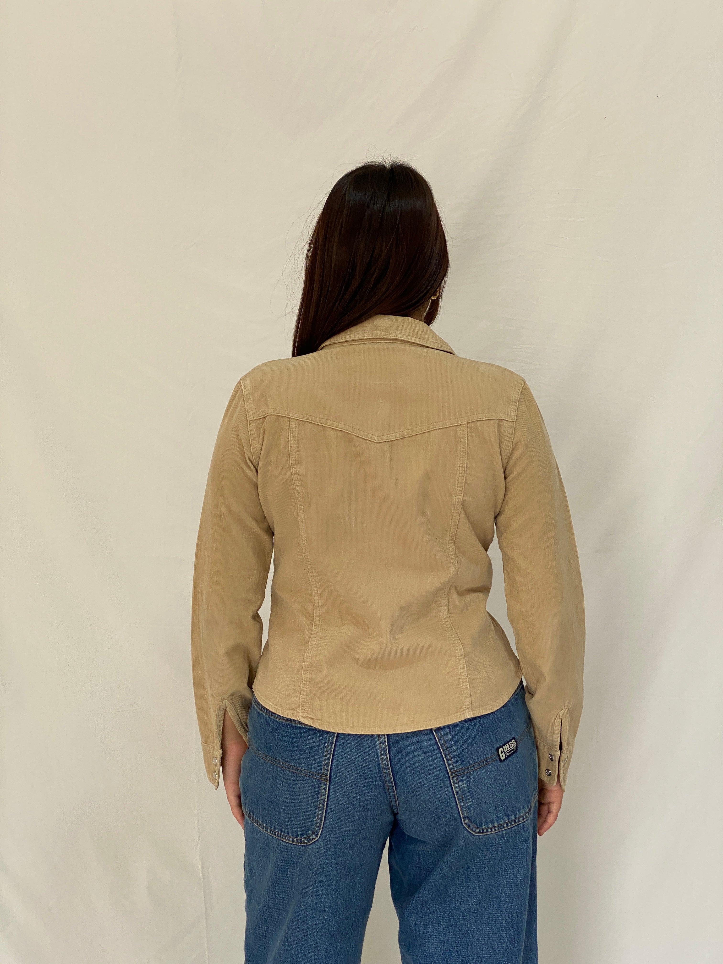 Vintage Y2K Periscope Tan Corduroy Western Full Sleeve Shirt - M