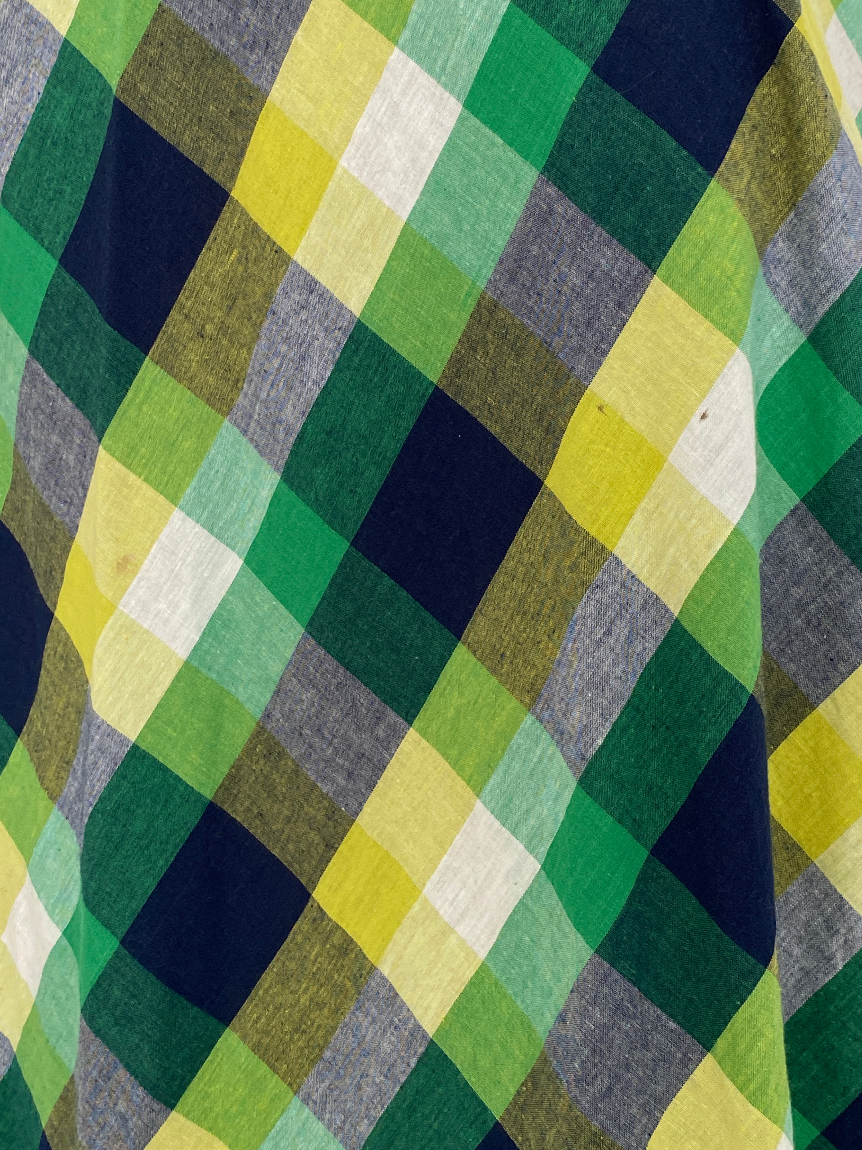 Vintage Passion Green Yellow Plaid Cotton Cottage Core Maxi Skirt - M