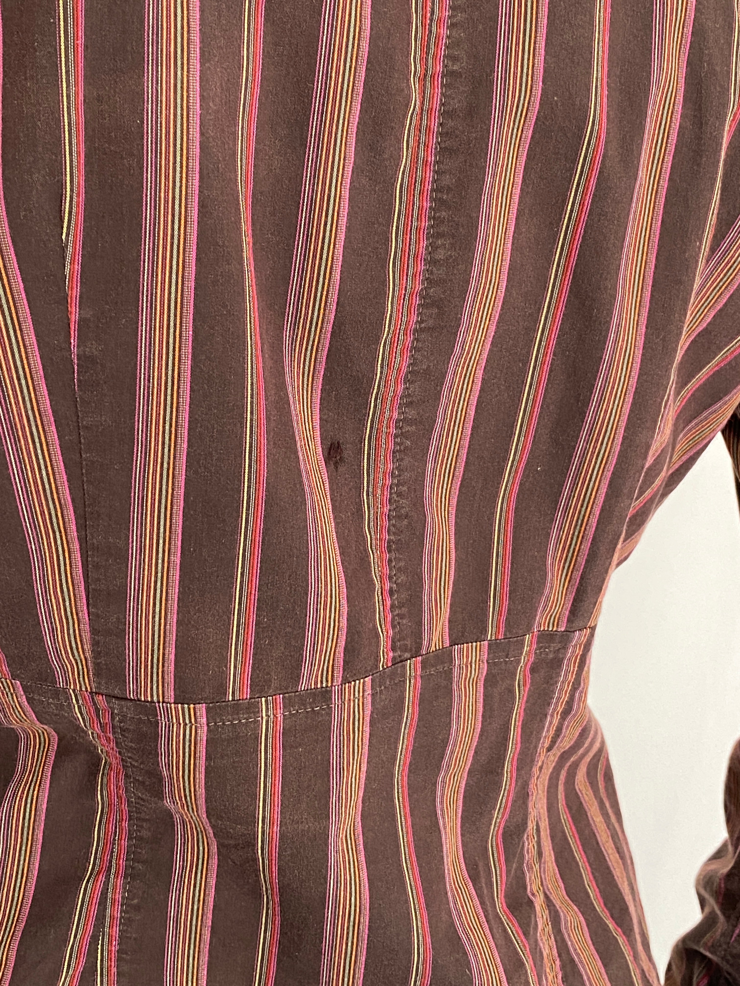 Vintage Y2K La Chemiserie dAVELINE Brown Stripe Buckle Waist Shirt - S