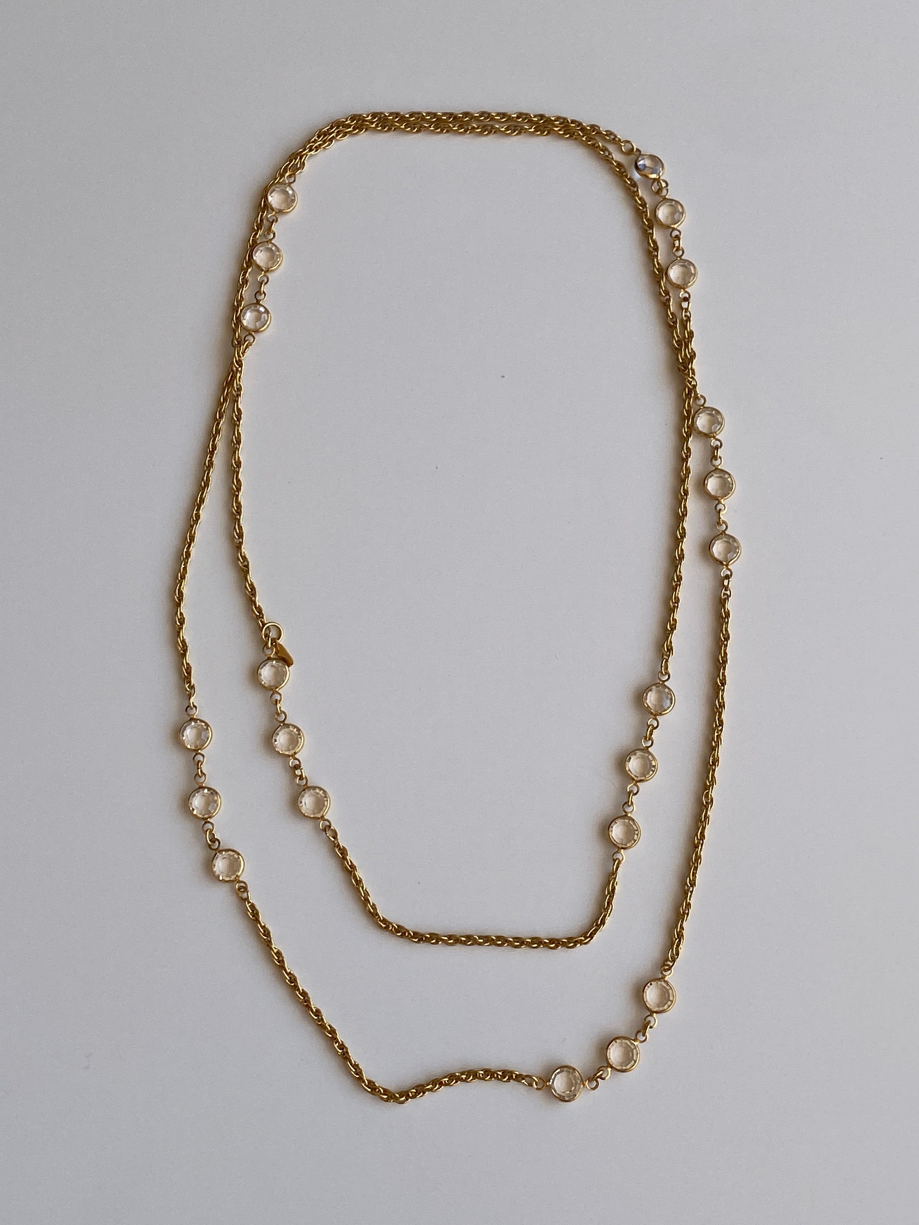 Vintage Monet Gold-Tone Crystal Long Convertible Double Strand Necklace