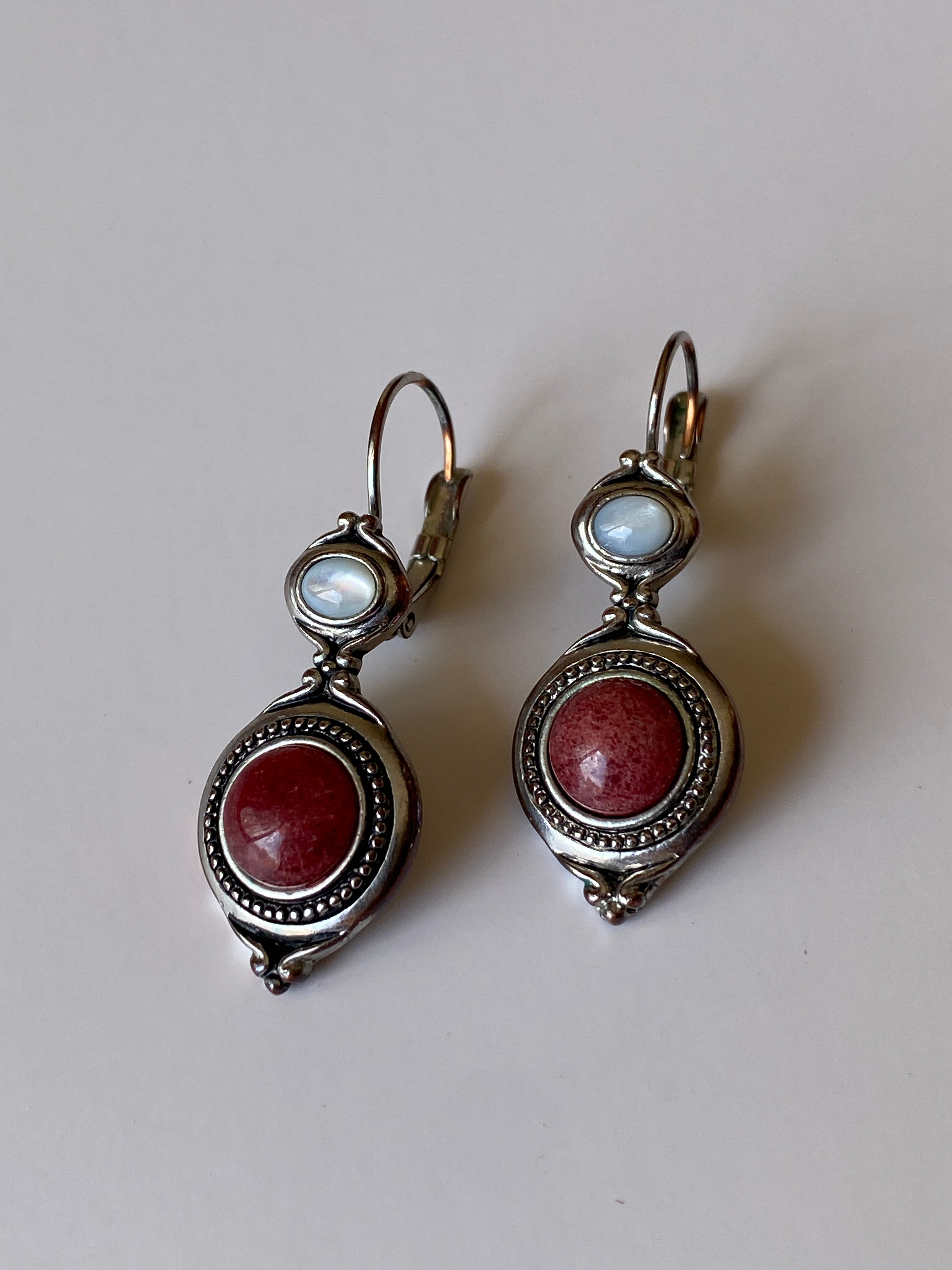 Vintage Lia Sophia Silver Tone Natural Stone Drop Earrings