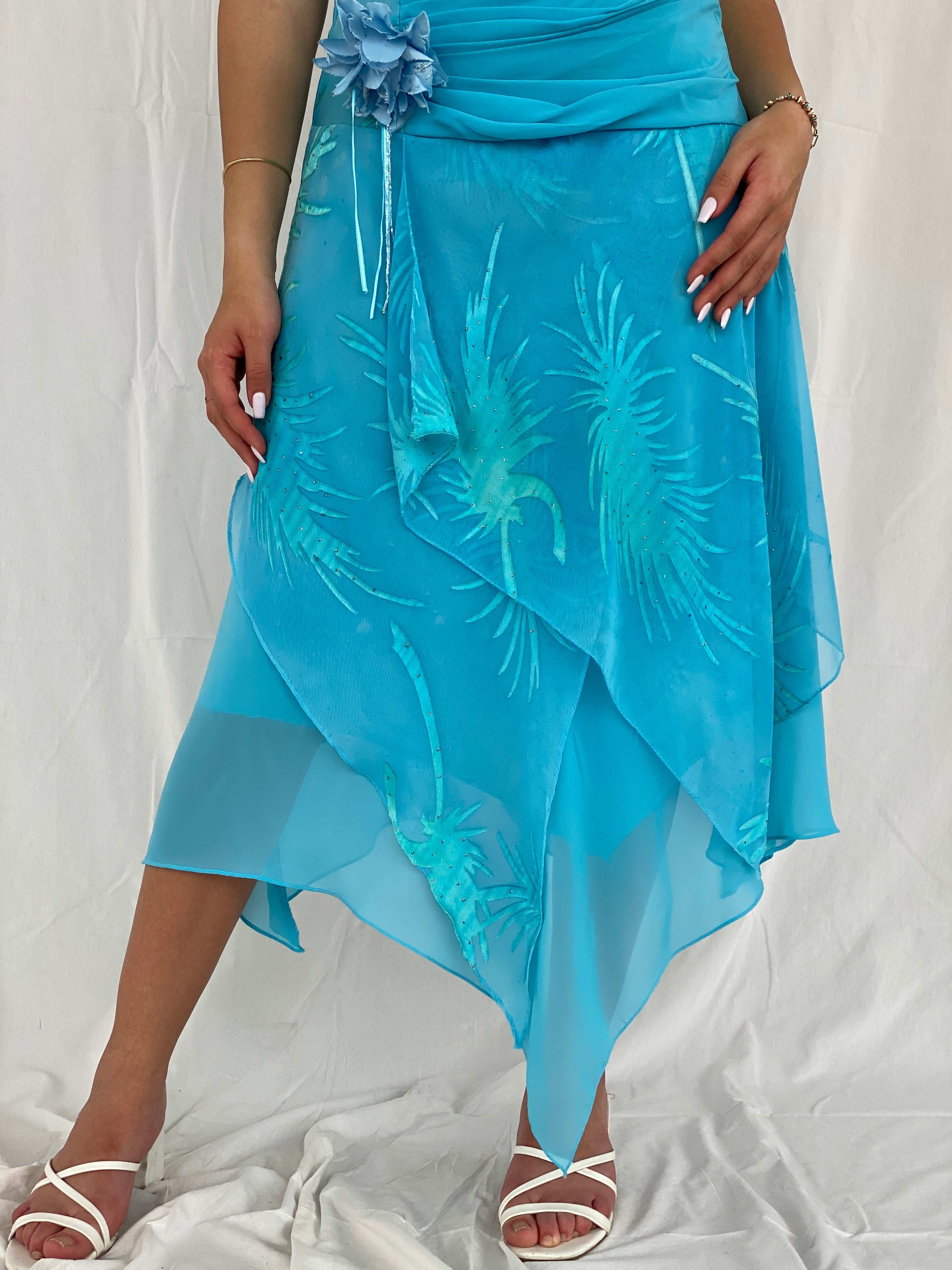 Gorgeous Y2K Dekolte Layered Blue Midi Dress - Size M - Balagan Vintage Midi Dress 00s, 00s dress, midi dress, NEW IN, Rama, shimmer