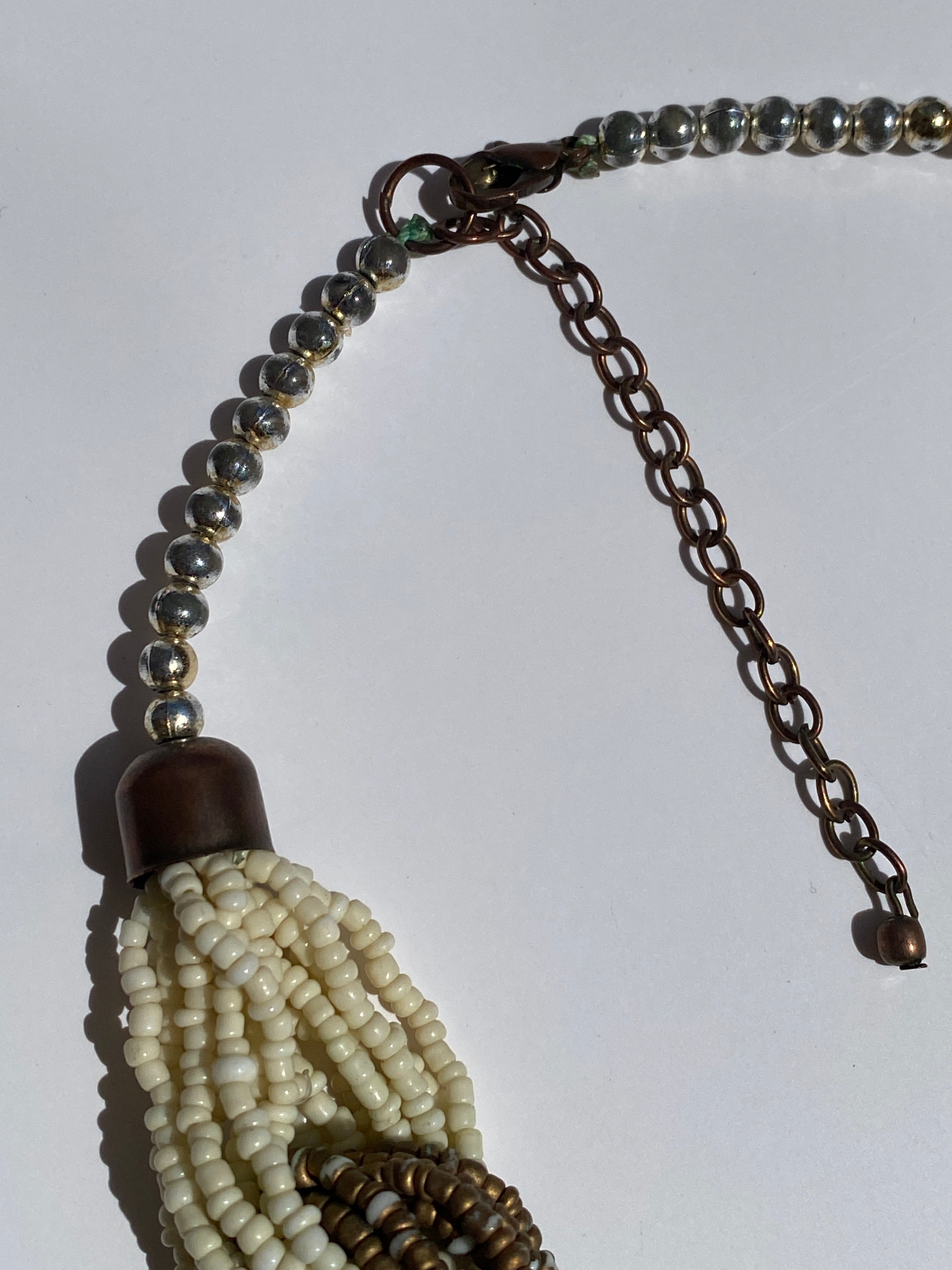 Vintage Beige Bronze Multi-Strand Seed Bead Necklace