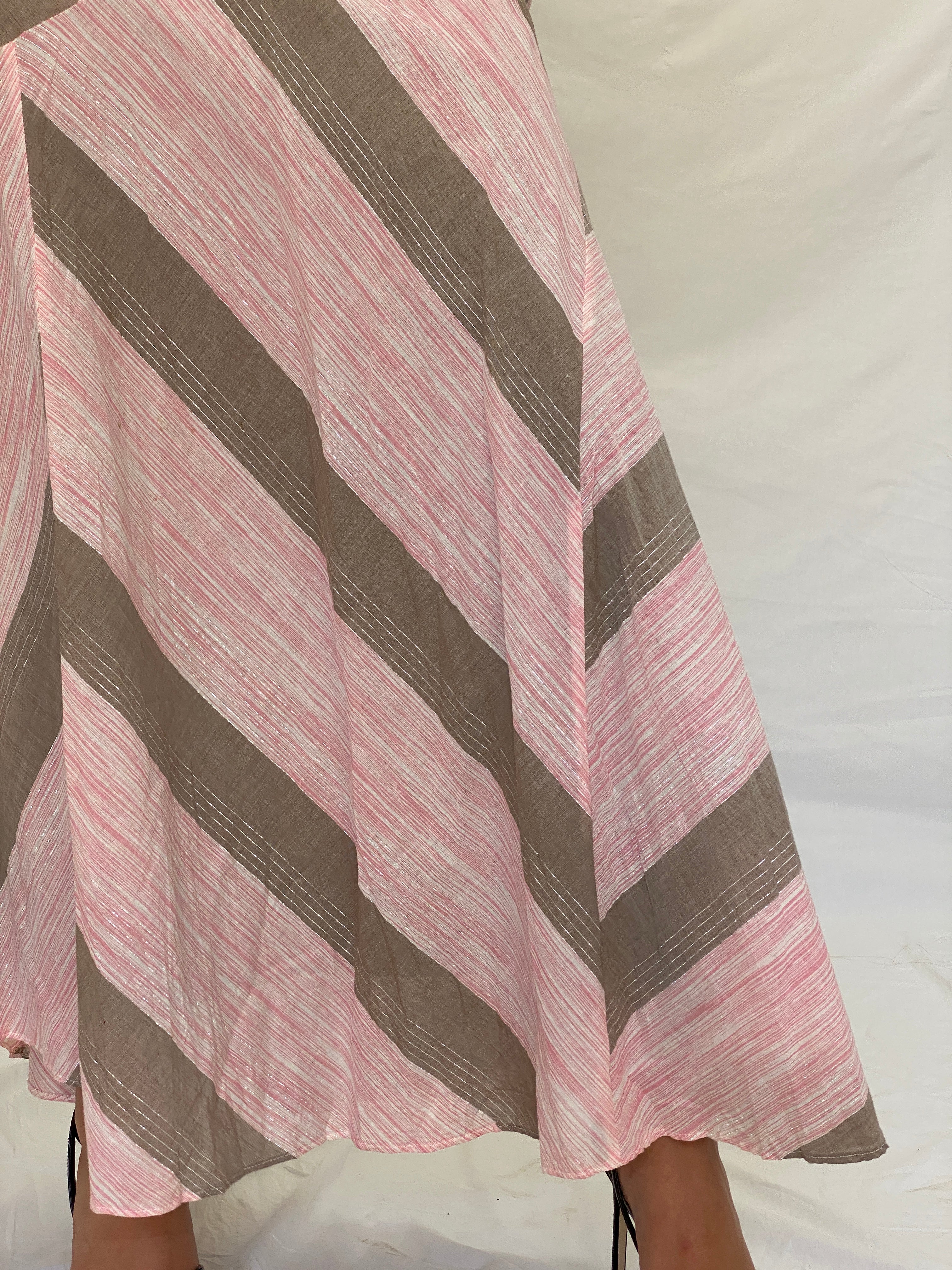 Vintage Y2K Woolworths Woman Pink & Taupe Linen Blend Chevron Maxi Skirt - M