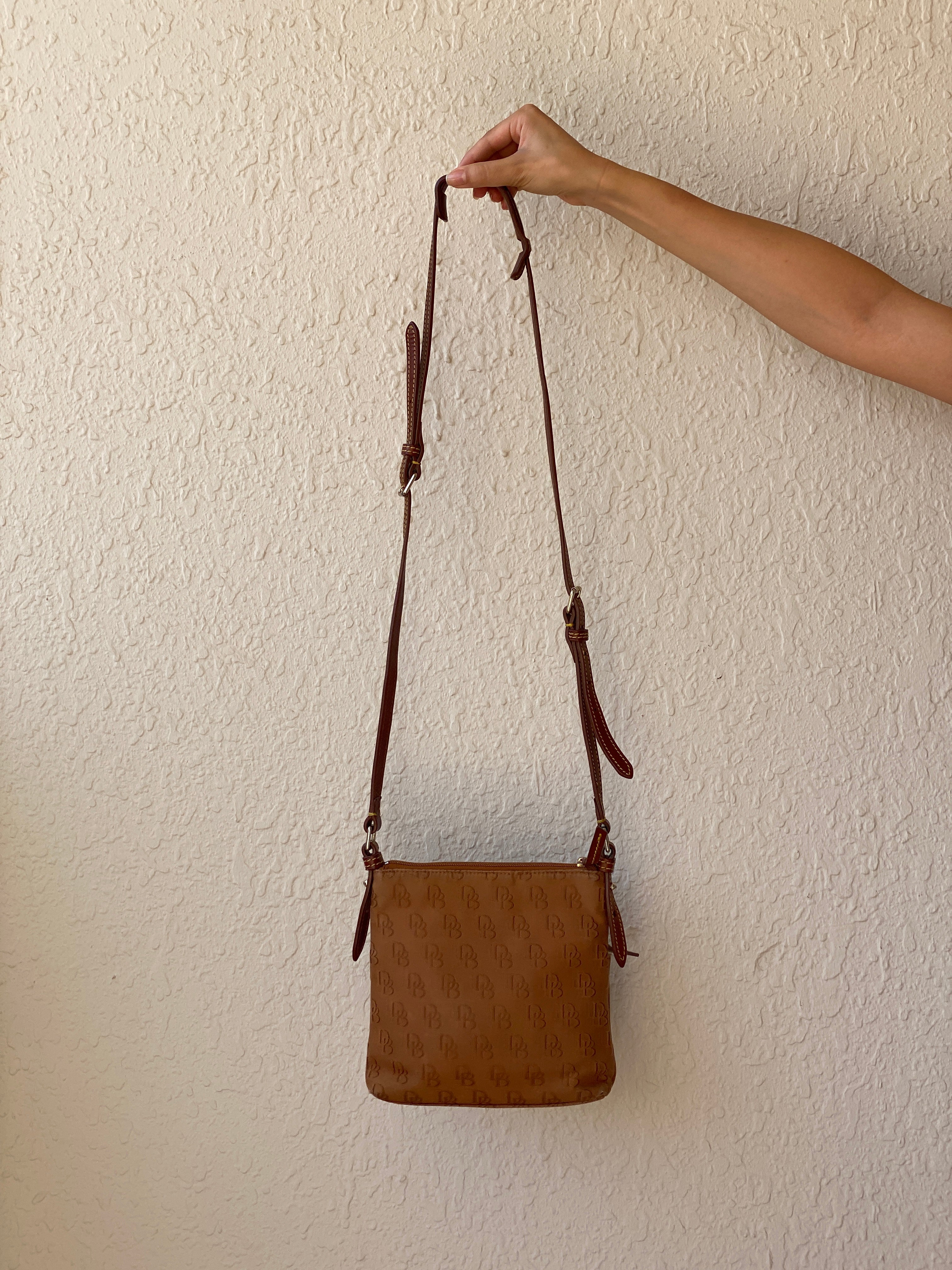 Dooney & Bourke Brown Logo Monogram Crossbody Bag with Leather Trim