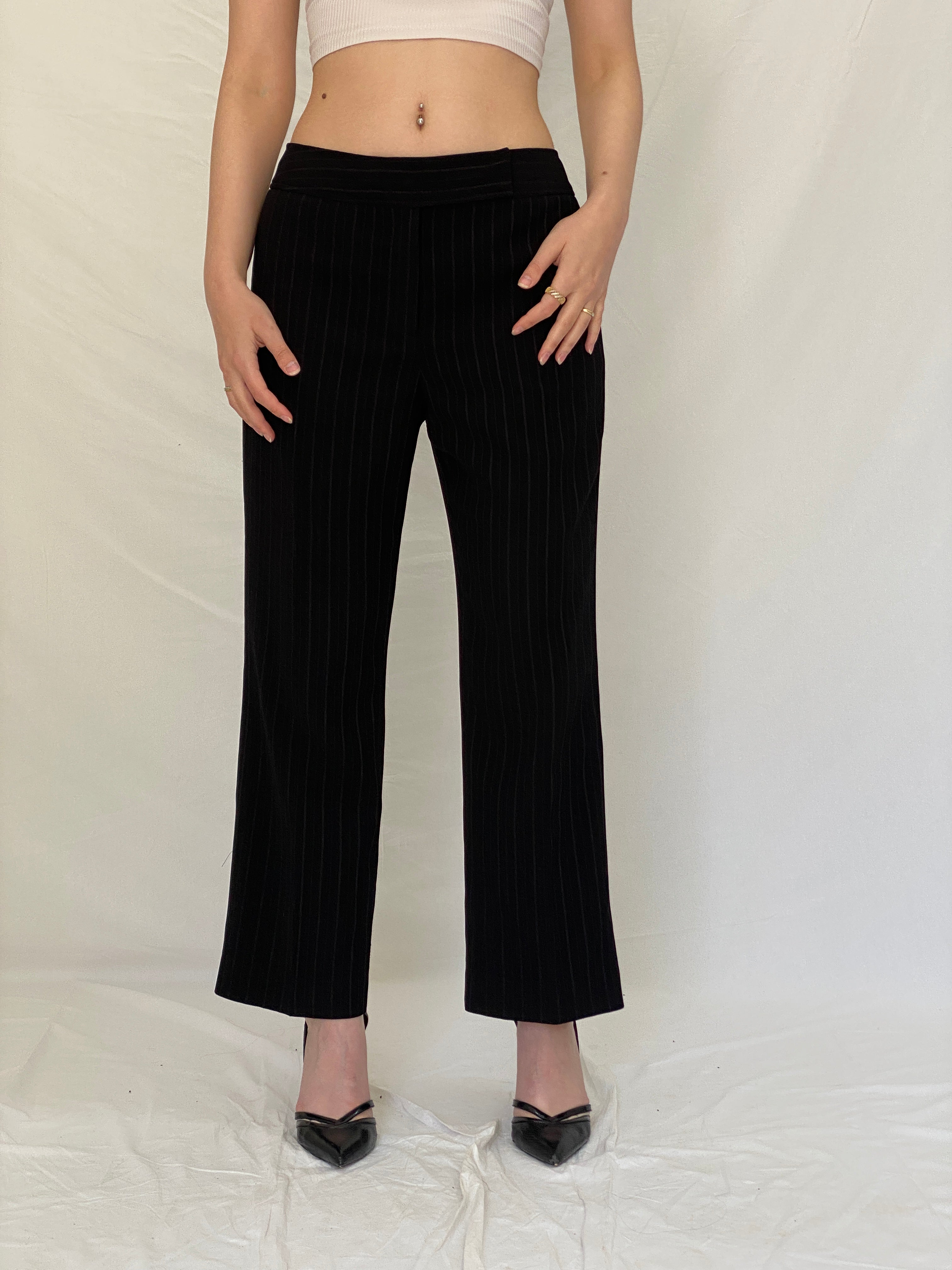 Vintage Tahari Arthur S. Levine Black Pinstripe Office Core Power Suit Tailored Blazer & Pants - M