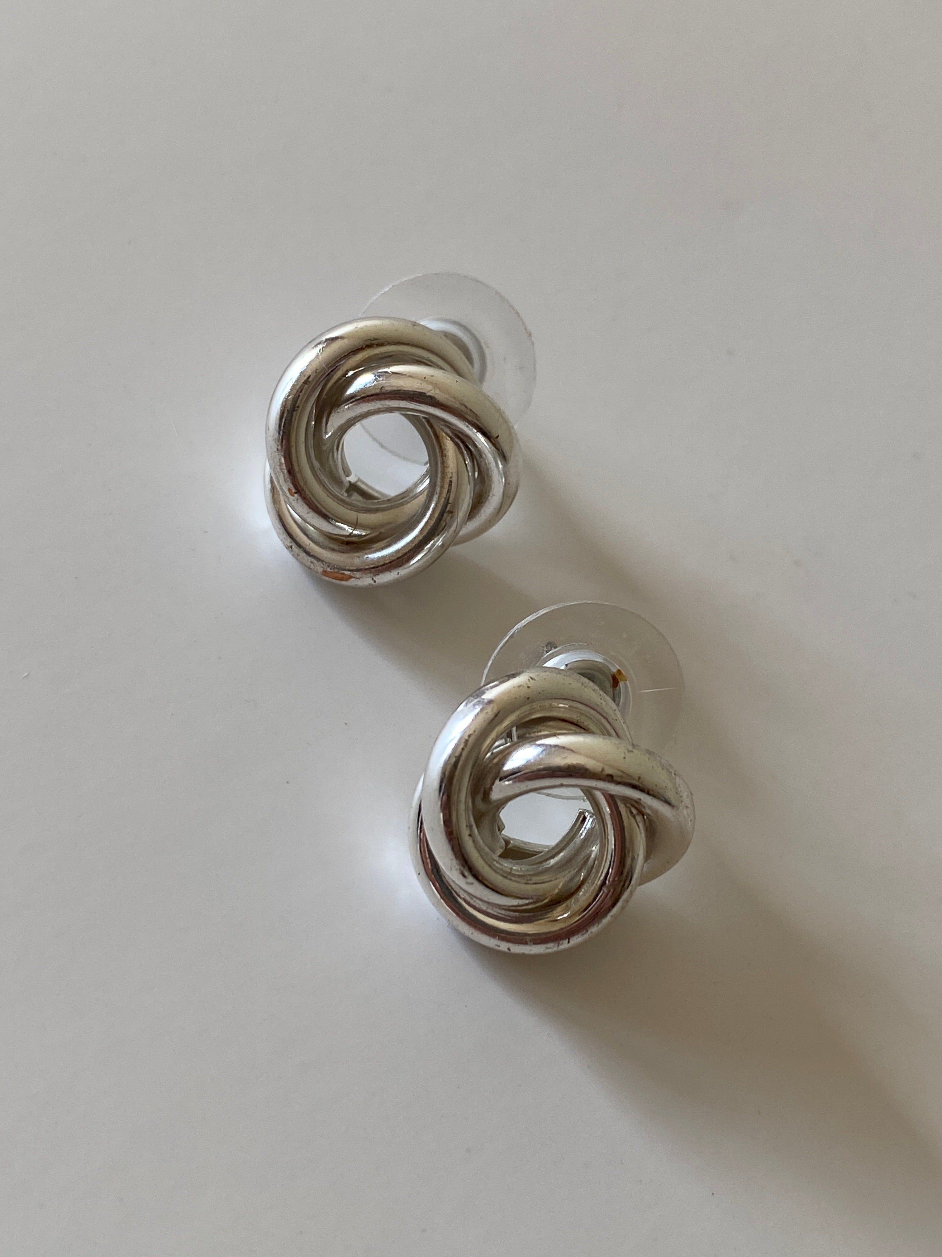 Vintage Silver-Tone Knot Minimalist Love Knot Jewelry Stud Earrings
