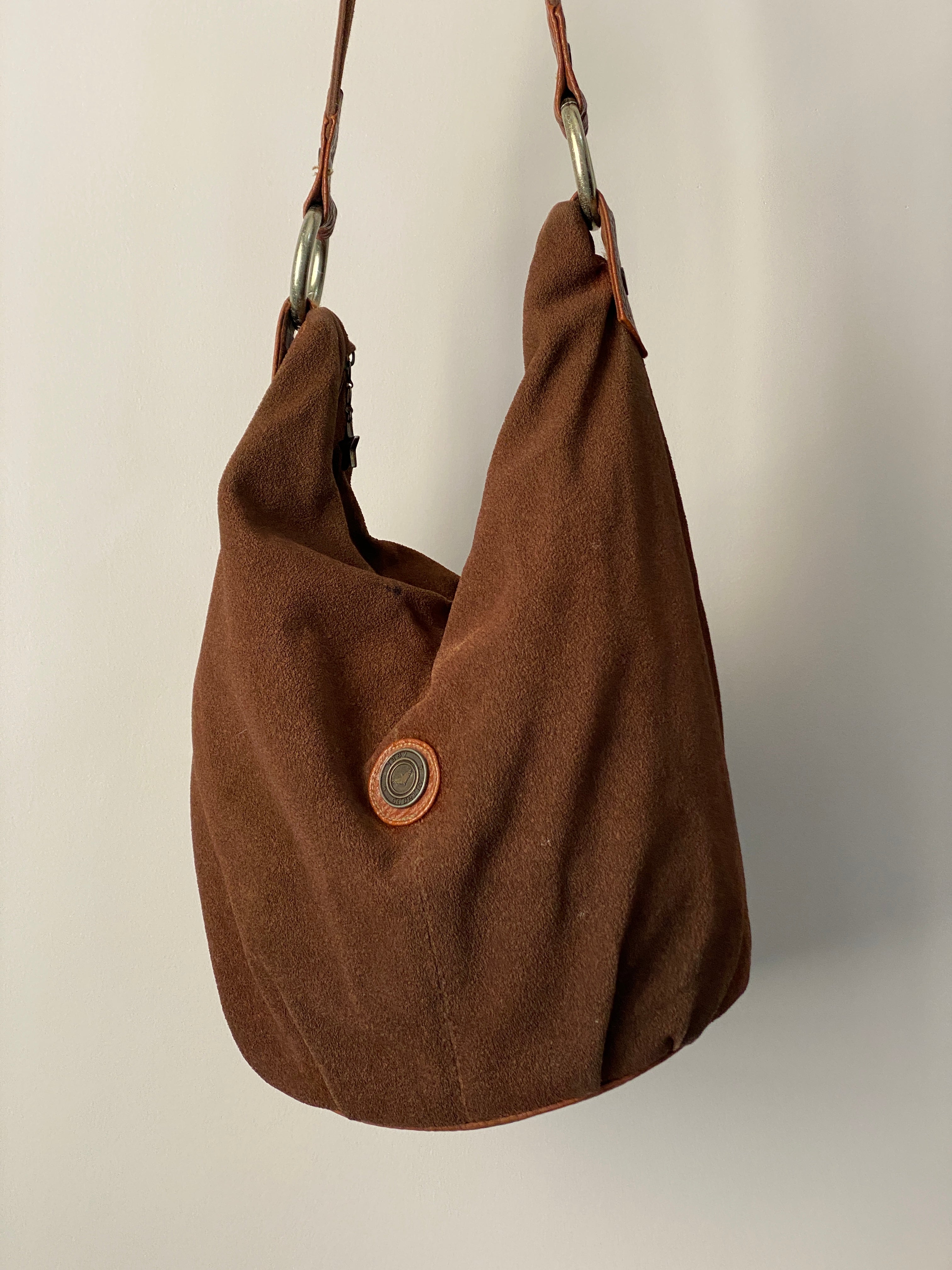 Vintage Capezio Brown Suede Shoulder Bag Slouchy Hobo Leather Y2K Balletcore Tote Bag