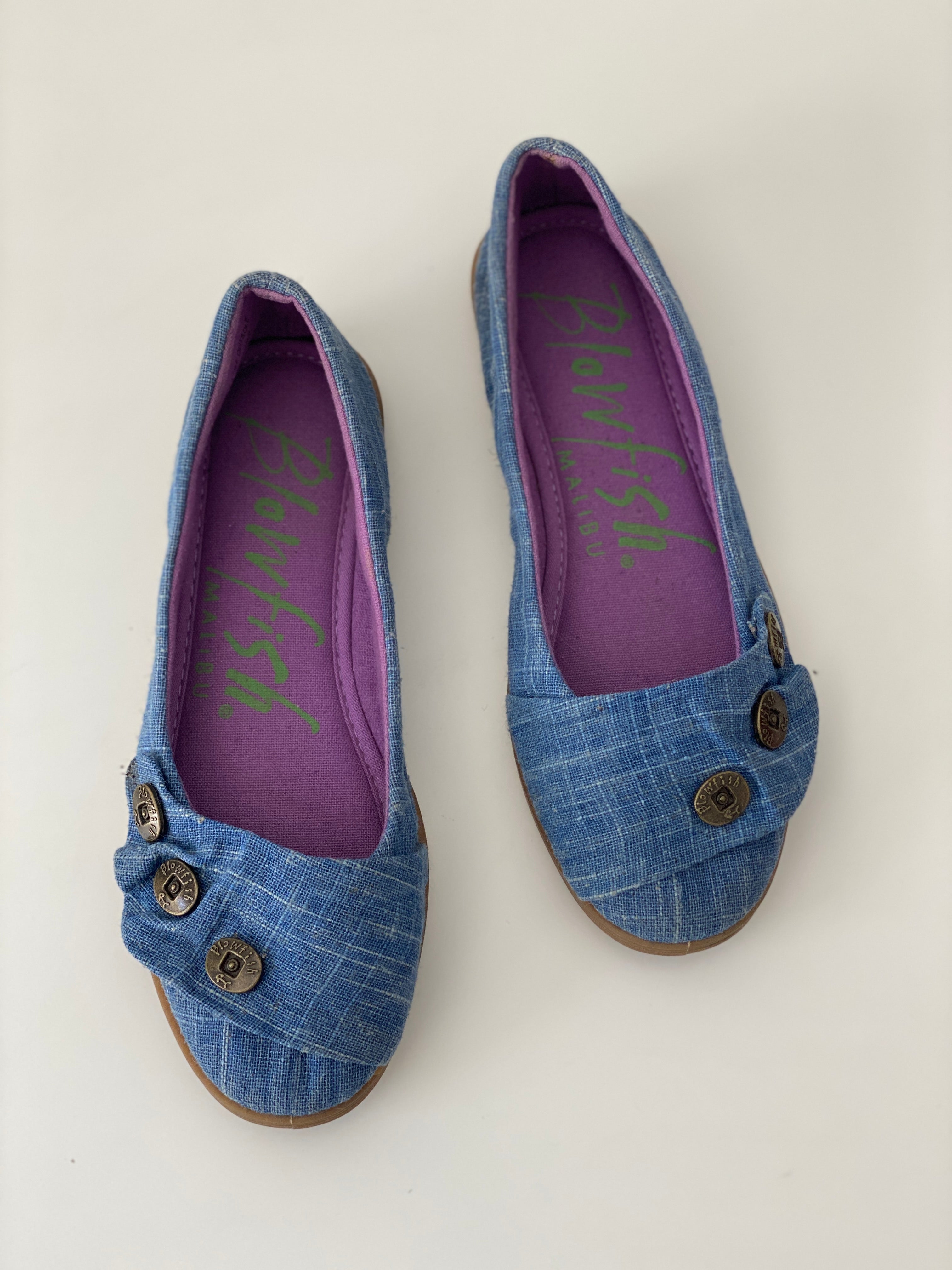 Vintage Y2K Blowfish Malibu Blue Denim Button Ballet Flats - 36.5 EU