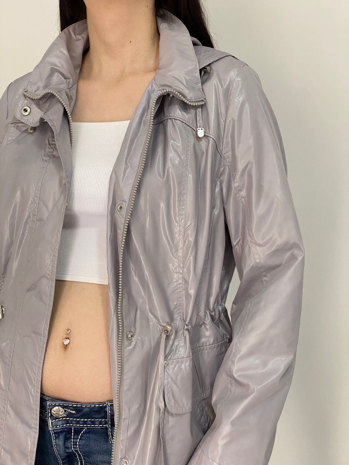 The Outerwear by C&A Metallic Silver Grey Hooded Utility Parka Jacket – L