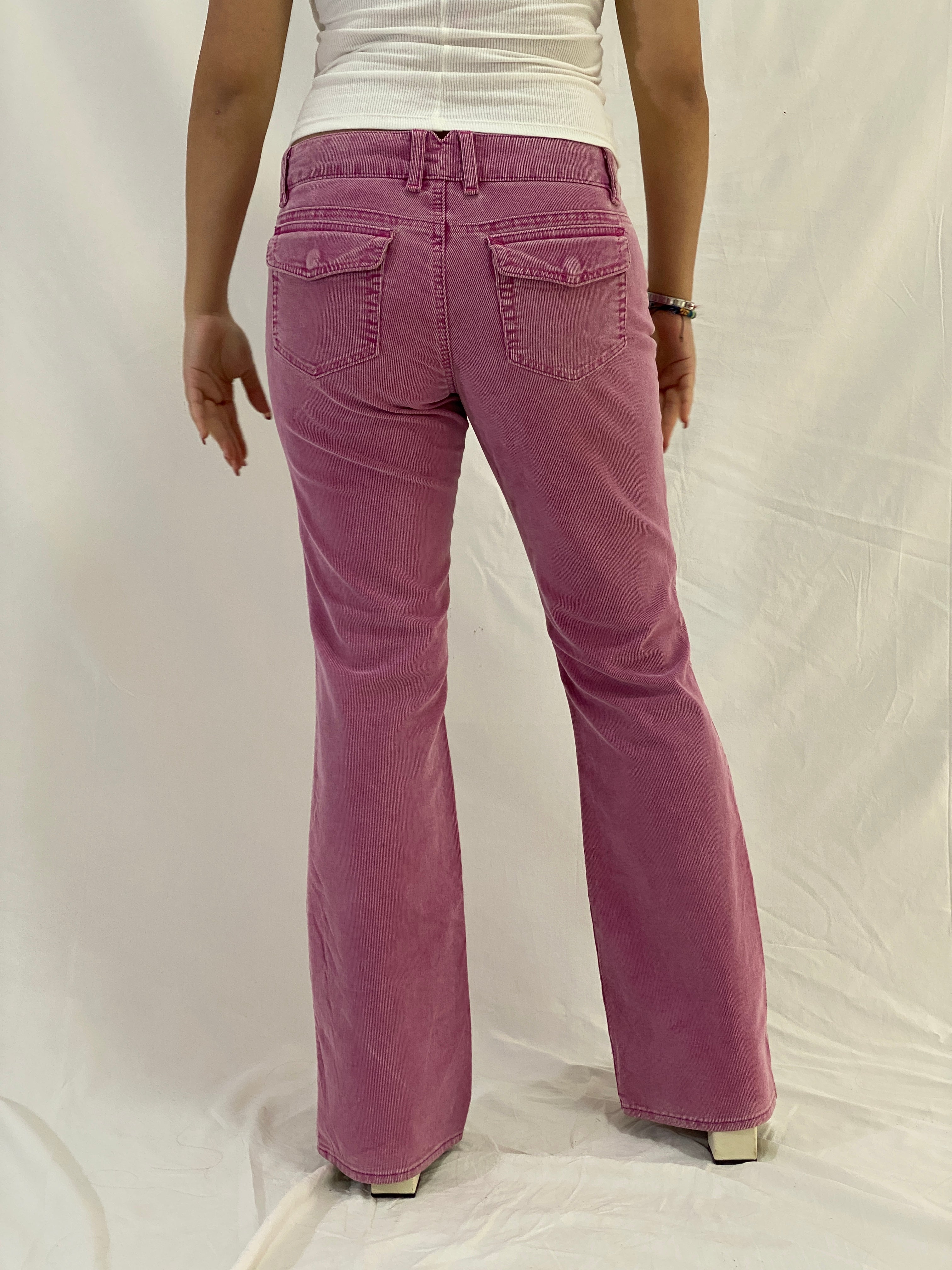 Y2K GAP Stretch Dusty Pink Corduroy Low Rise Flared Pants - L