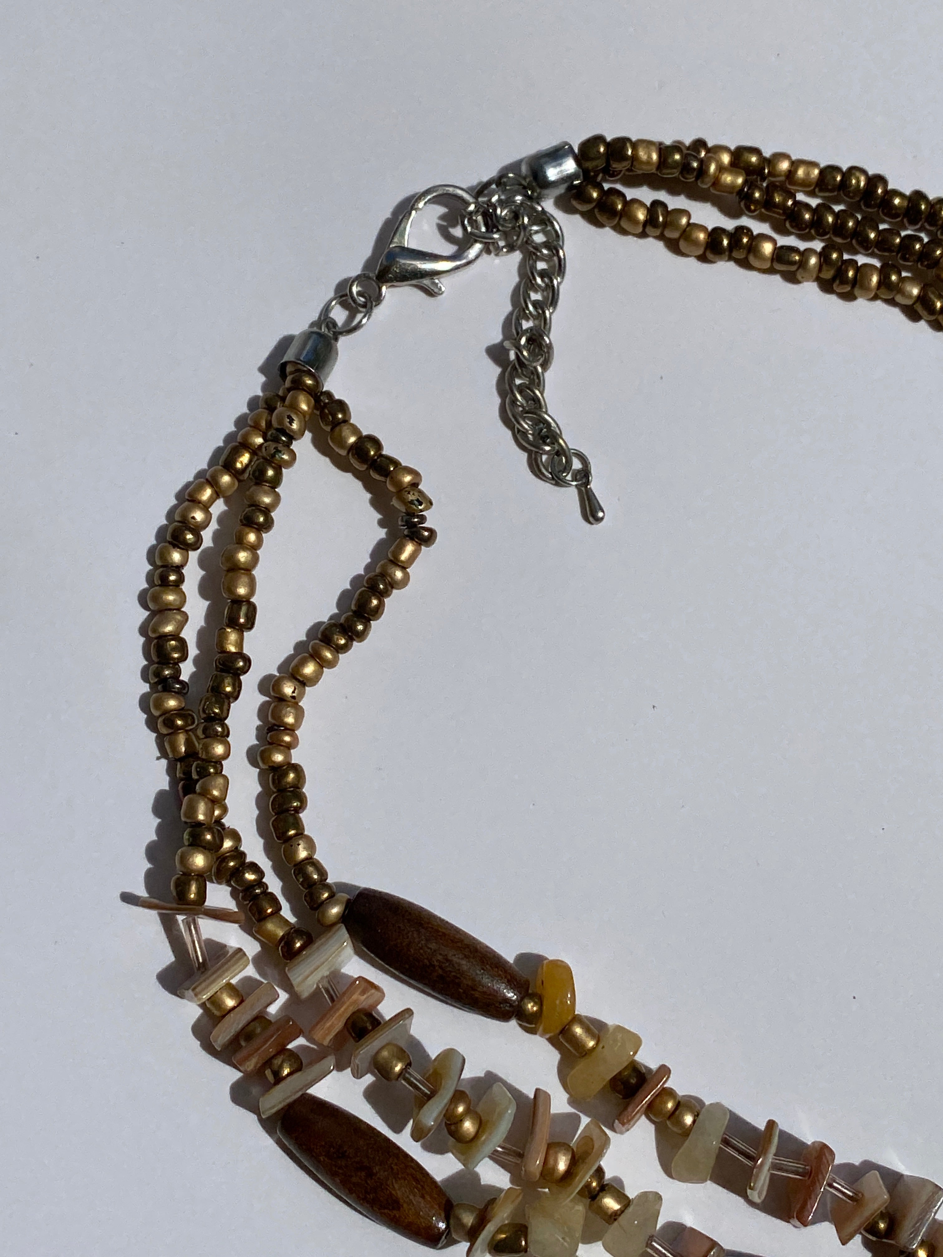 Vintage Boho Wood Shell Faux Tortoiseshell Pendant Necklace