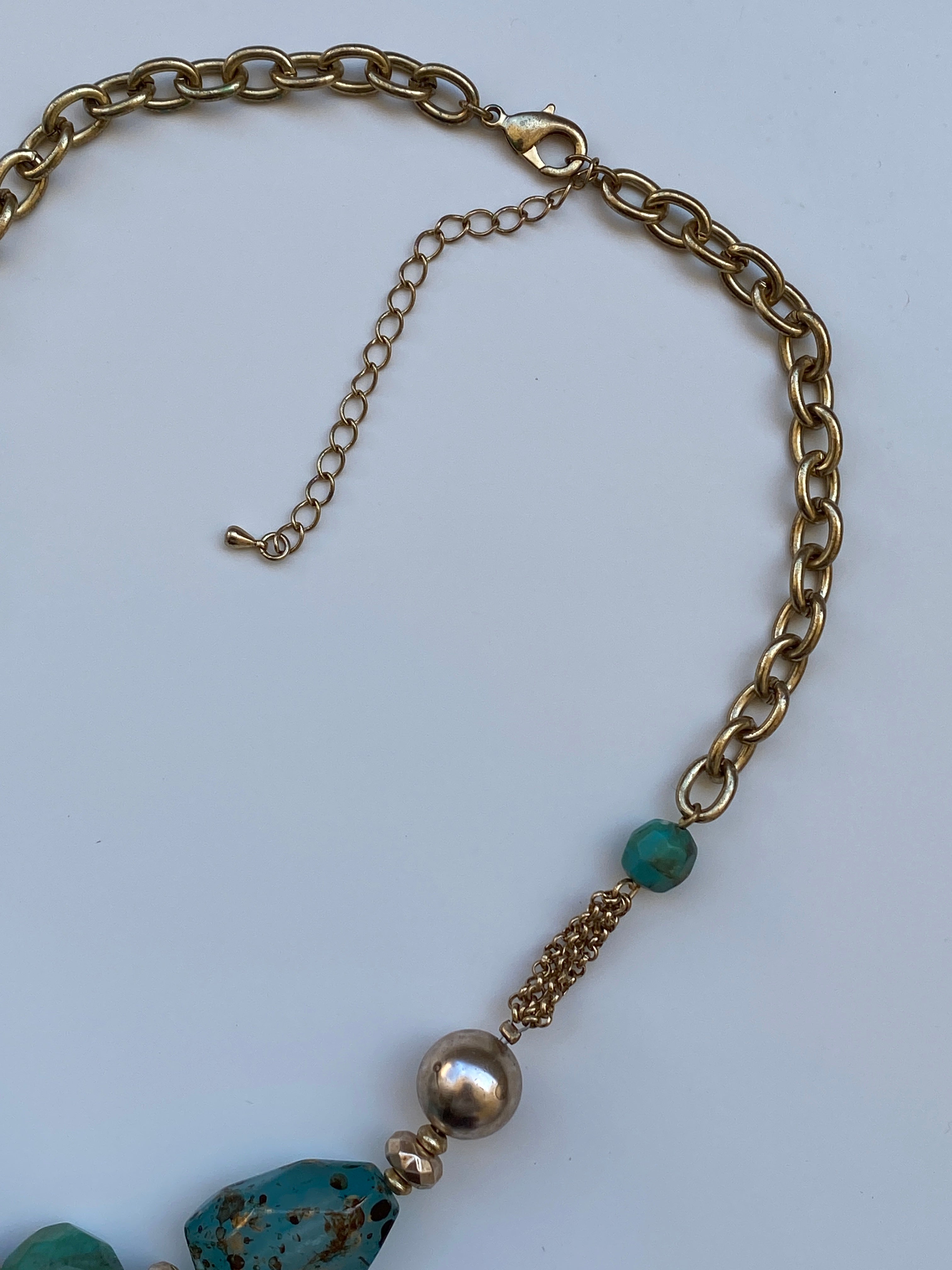 Vintage Boho Gold Tone Pendant Necklace with Green Stone Beads – Ethnic Statement