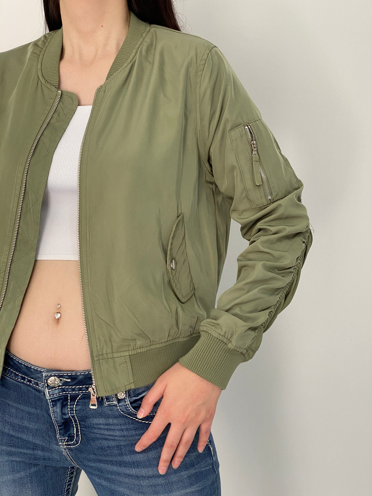 Y2K FB Sister Olive Green MA-1 Bomber Jacket - L