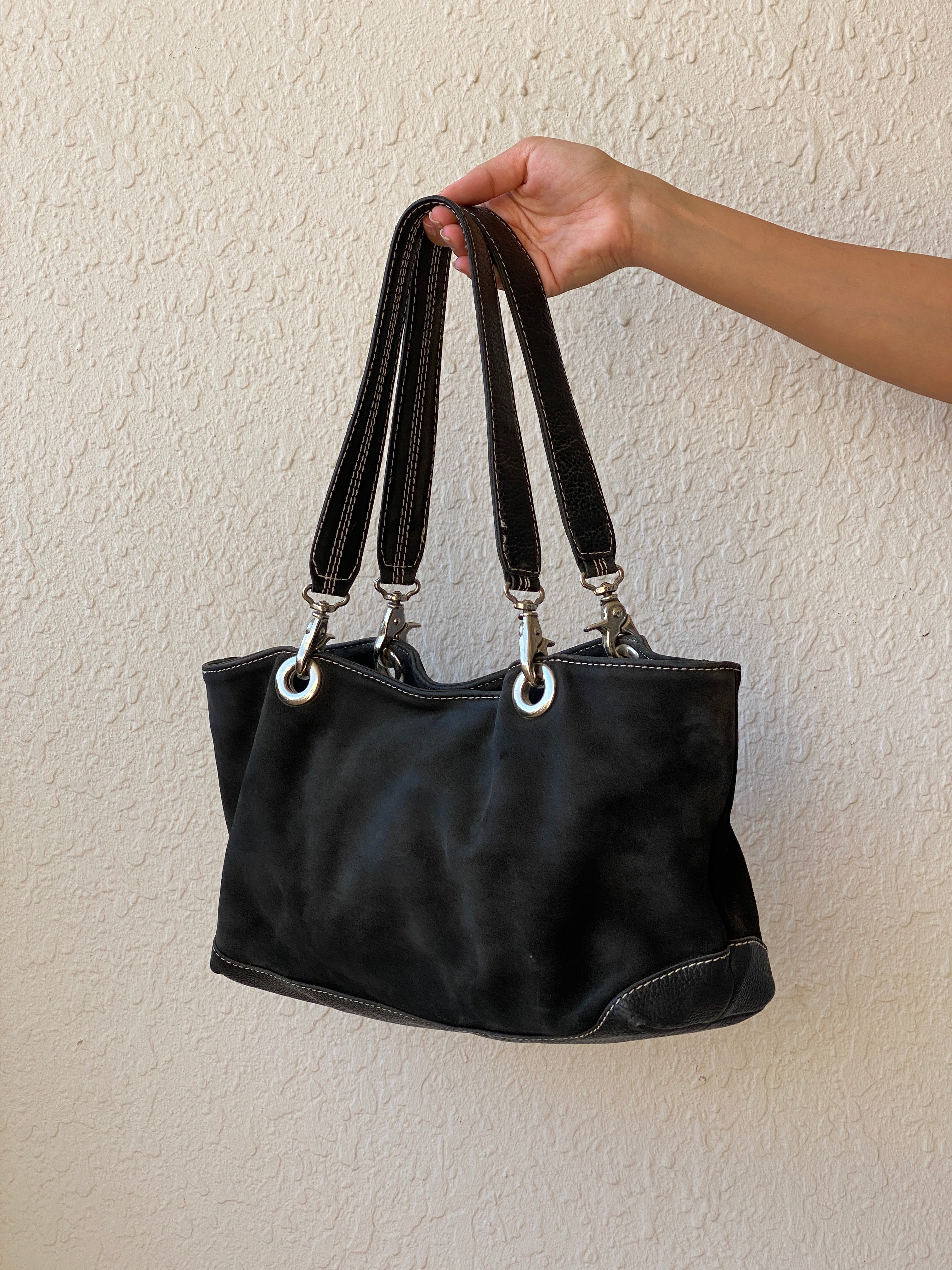 Vintage 90s J.Jill Black Genuine Suede Shoulder Bag with Leather Handles Classic Medium Purse