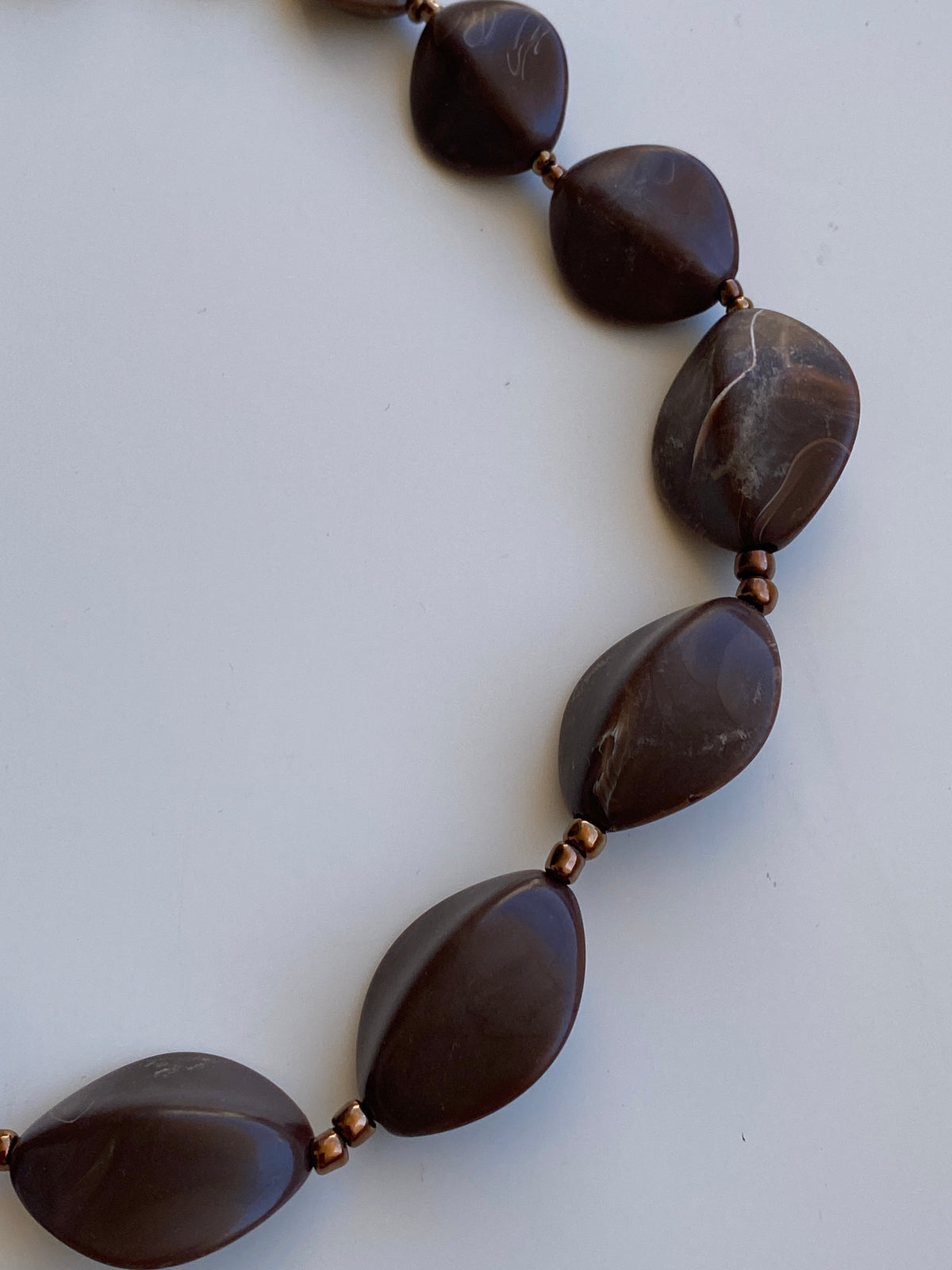Vintage Y2K Chocolate Brown Sculptural Resin-Style Beaded Statement Necklace