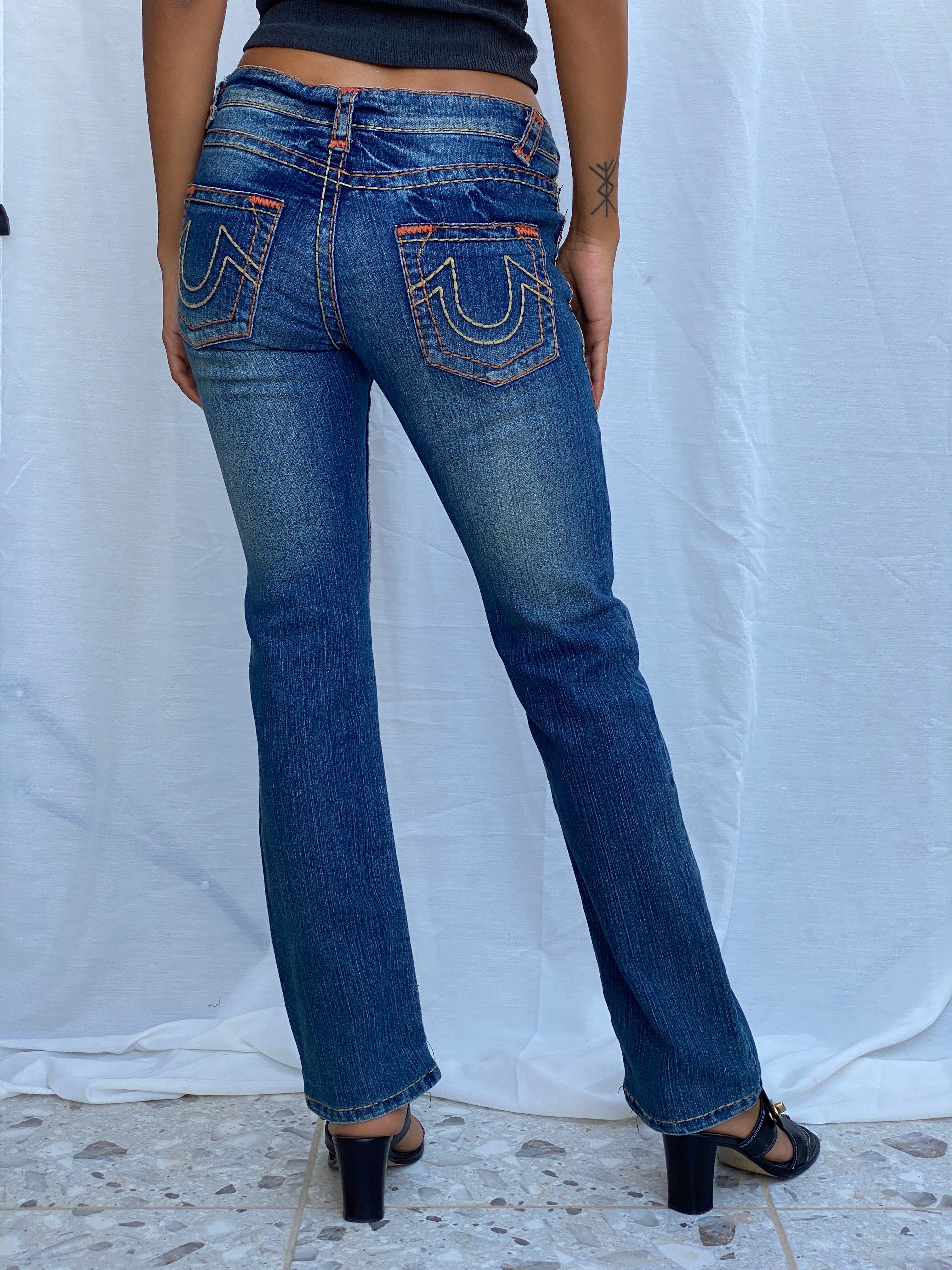 Y2K True Religion Blue Big Stitch Low-Rise Straight Jeans - 36EUR