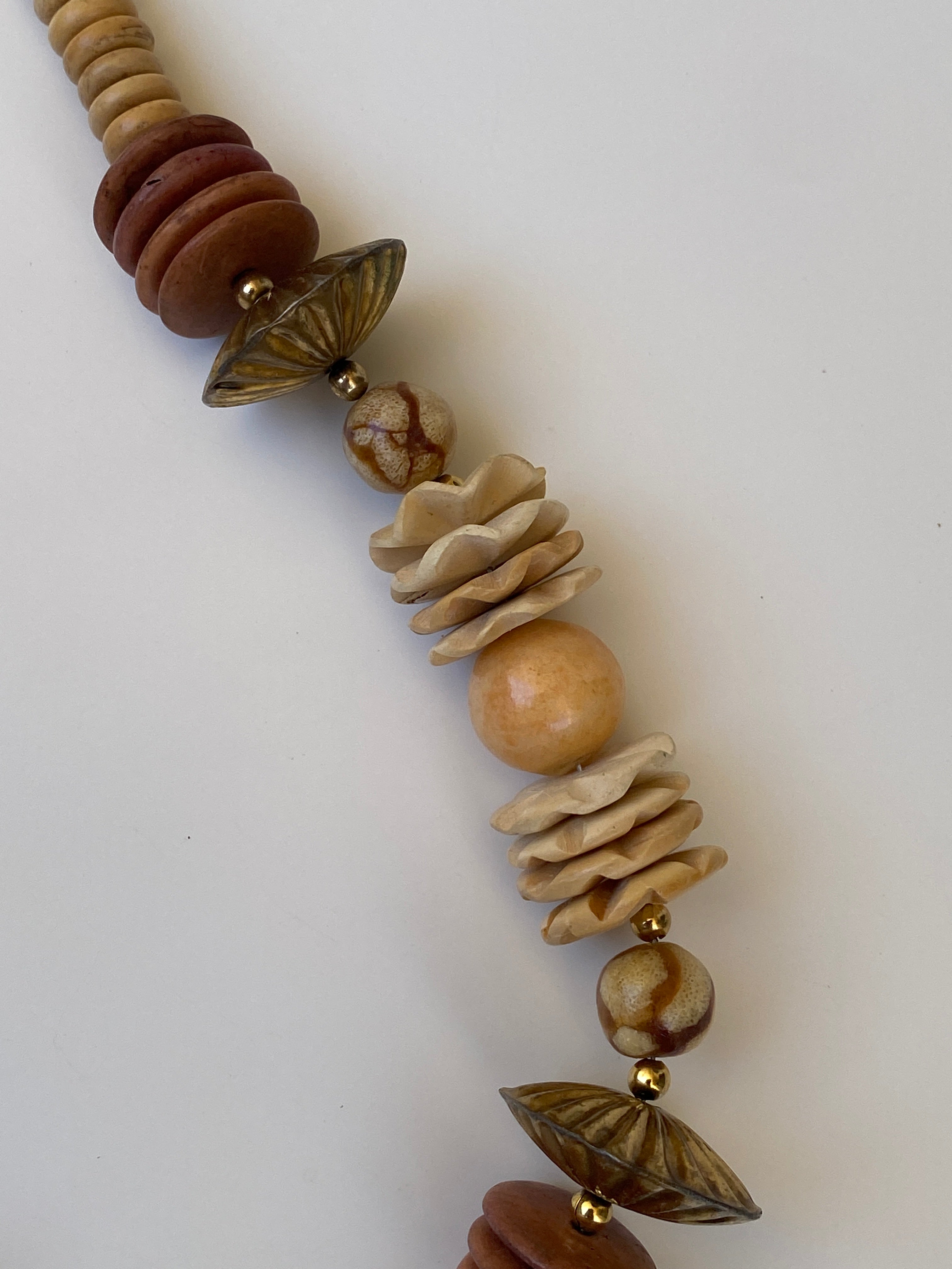 Vintage Earth Tone Beaded Statement Necklace Boho Wooden & Stone Inspired Collar Necklace