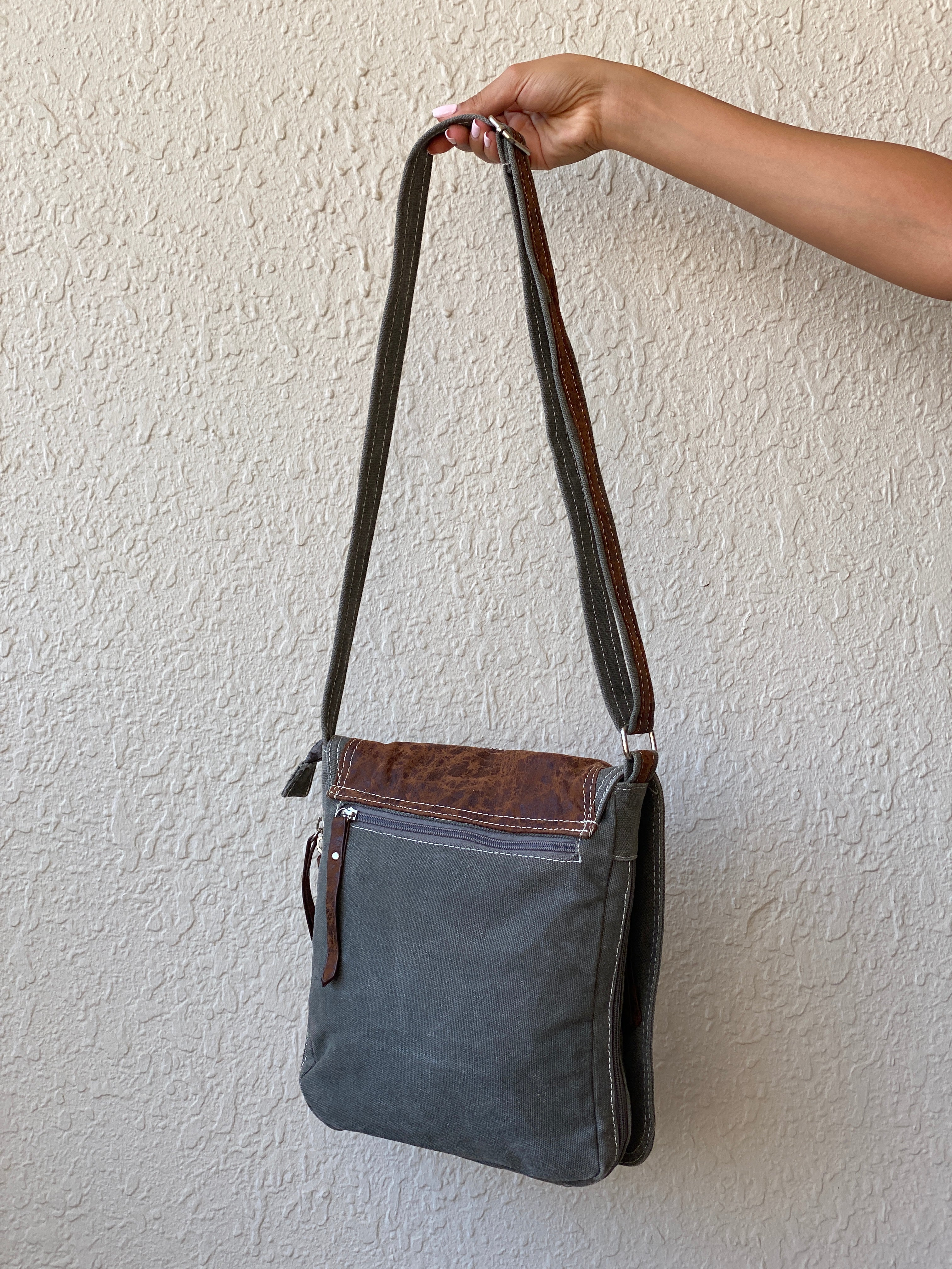 Y2K Grey Denim Faux Leather Sneaker Appliqué Crossbody Bag