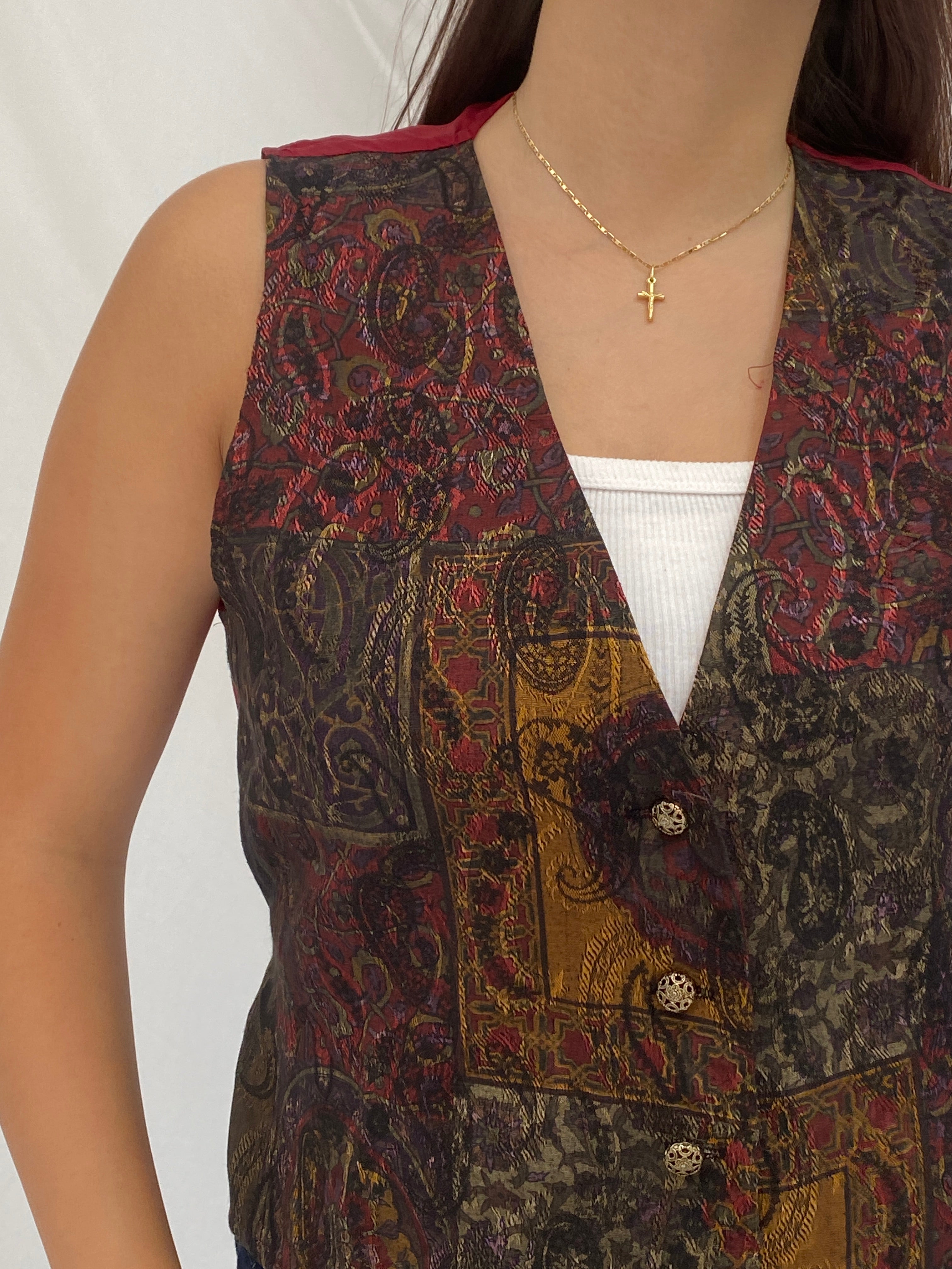 Vintage 90s Samantha David Paisley Tapestry Tie-Back Vest – L