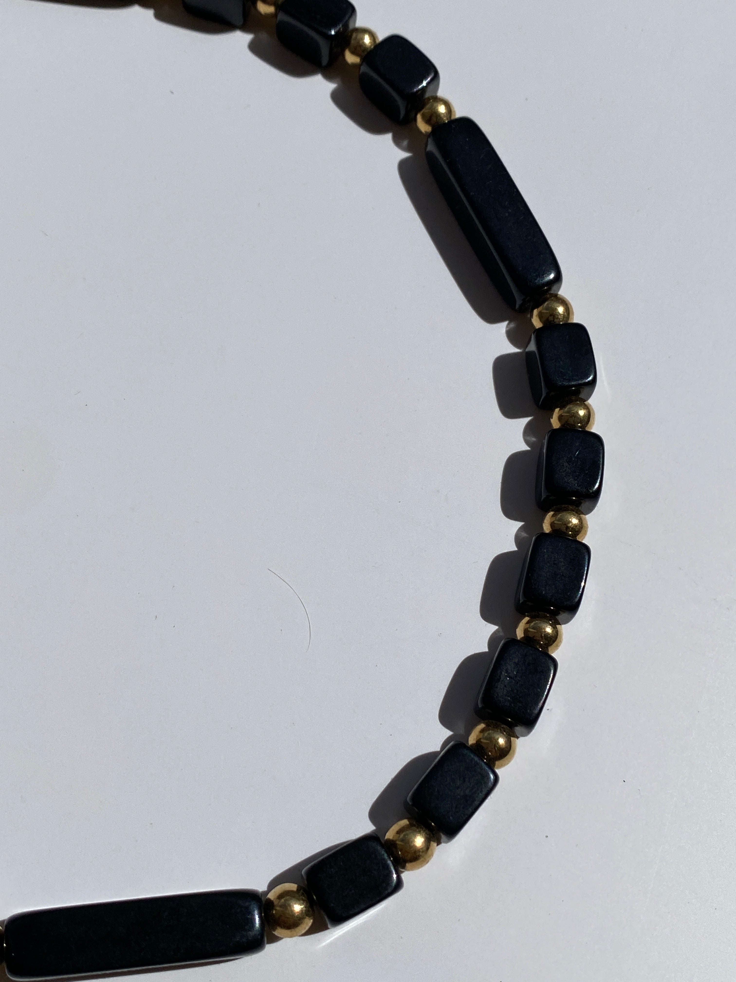 Vintage Sleek Trifari Black Gold Beaded Signed Choker Necklace