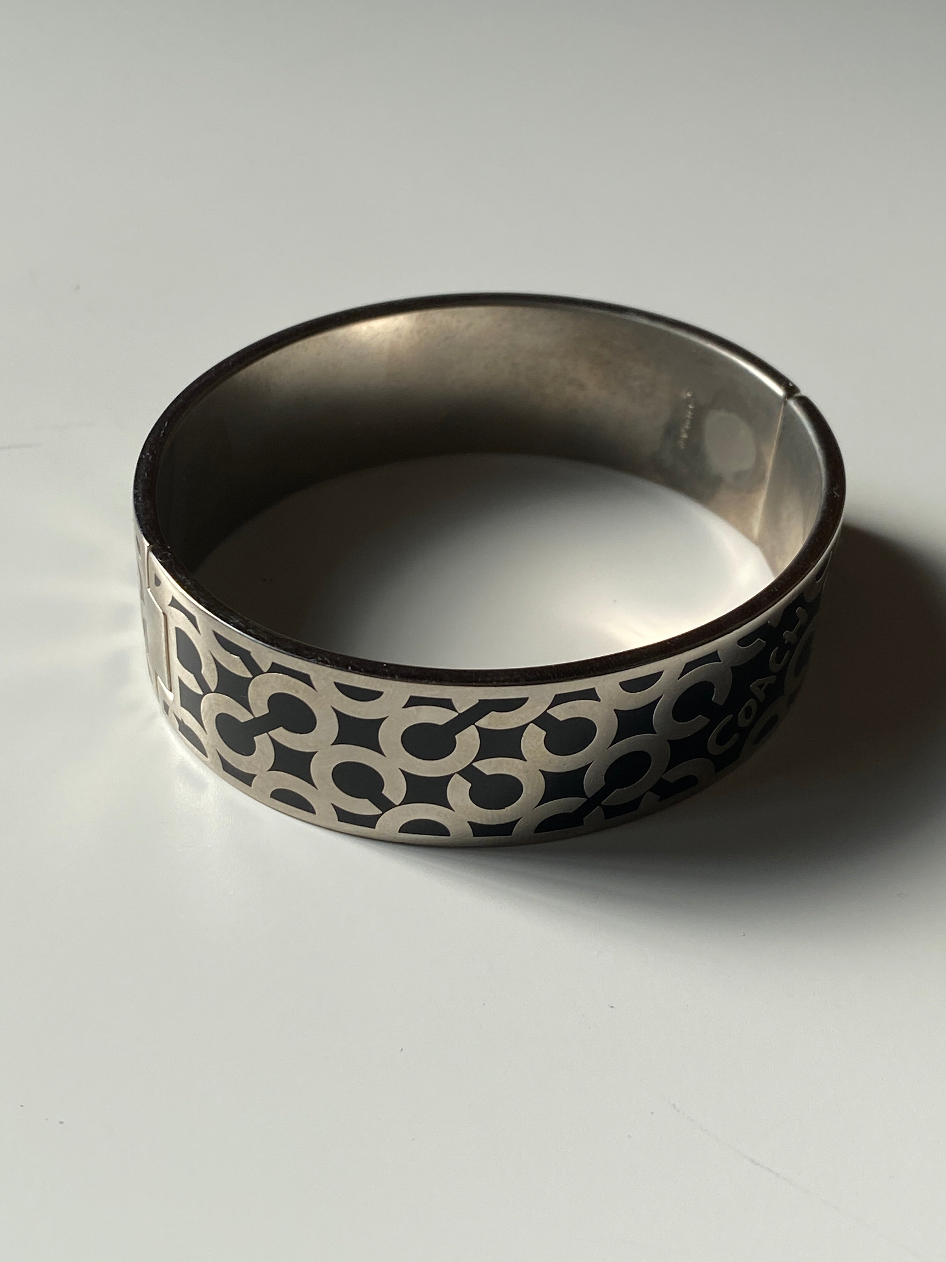 Coach Signature Enamel Logo Bangle Bracelet Silver-Tone Designer Cuff