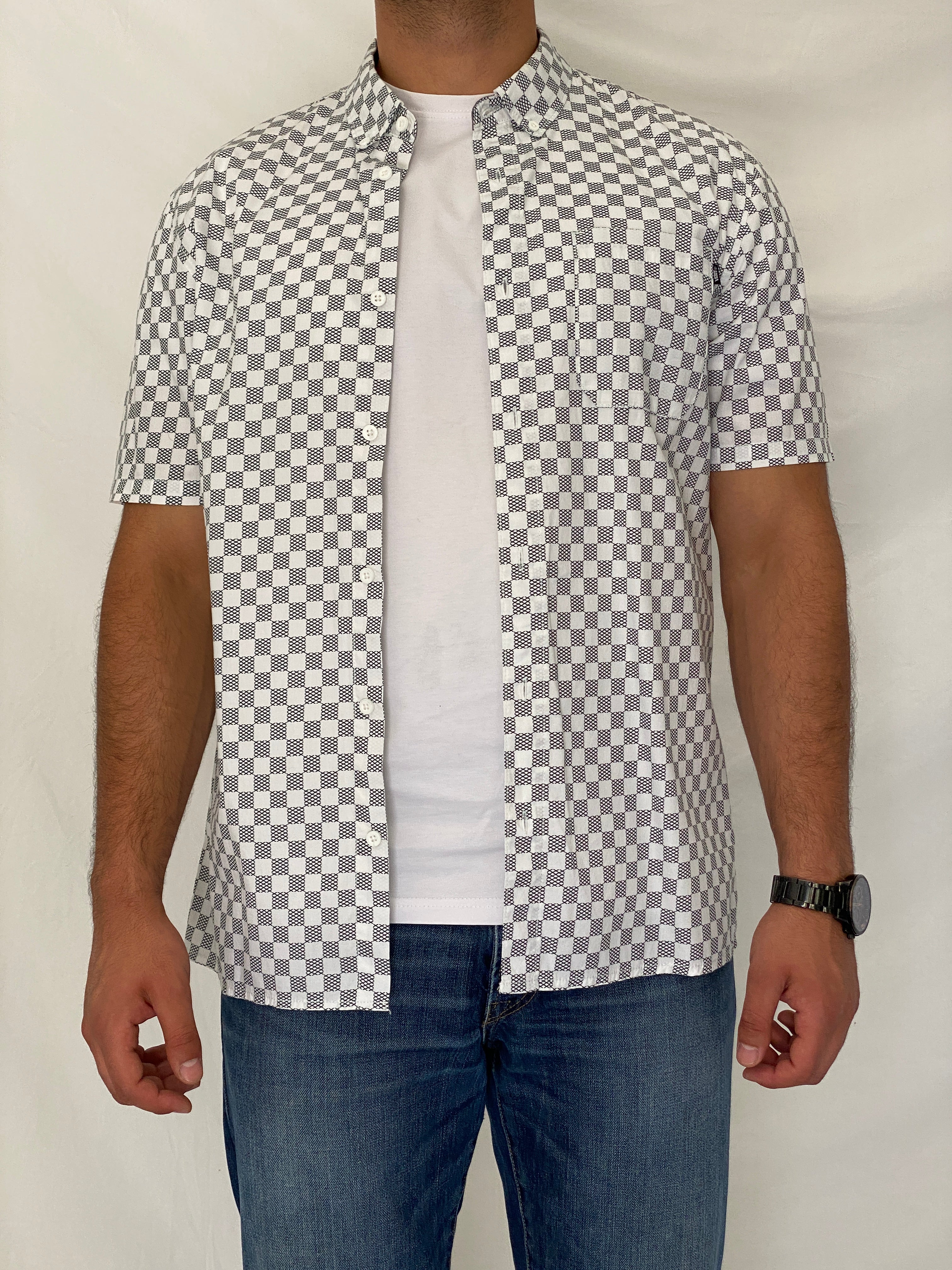 Vans Black White Checkerboard Men’s Cotton Short Sleeve Shirt – L