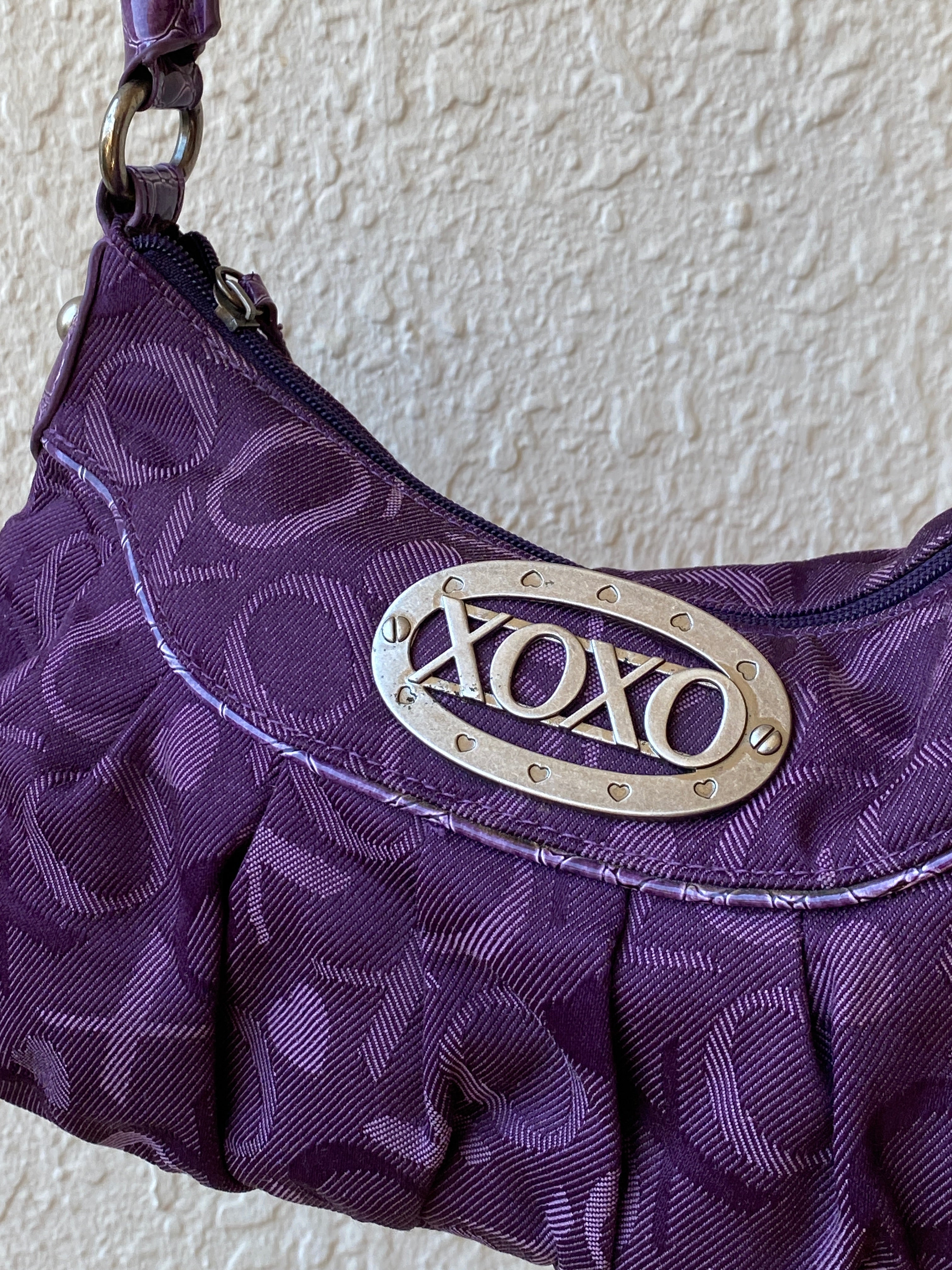 Y2K XOXO Purple Monogram Hobo Bag with Croc-Embossed Handle