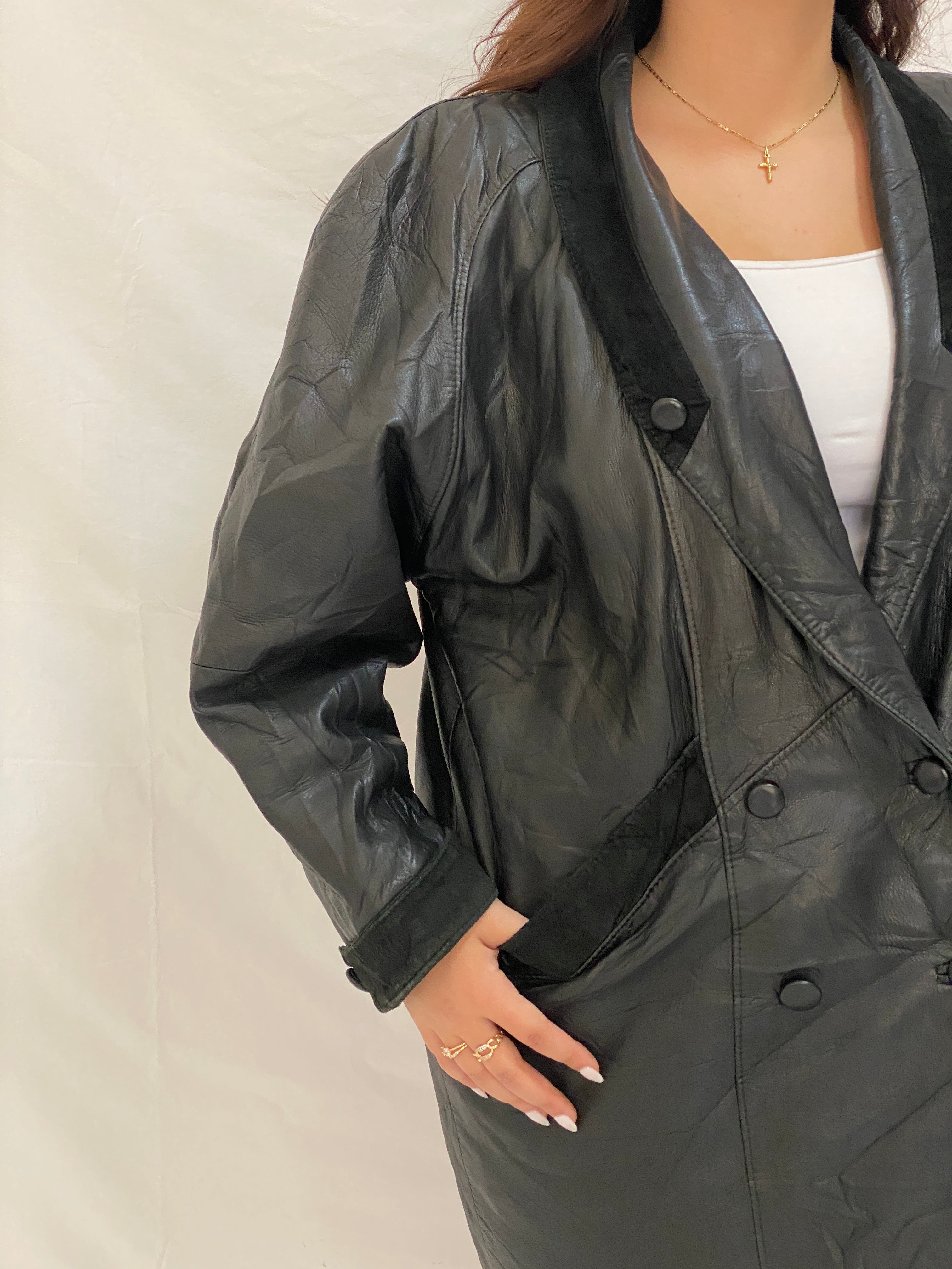Vintage 80s Lekka’s Leatherwear Genuine Black Leather Oversized Coat - M