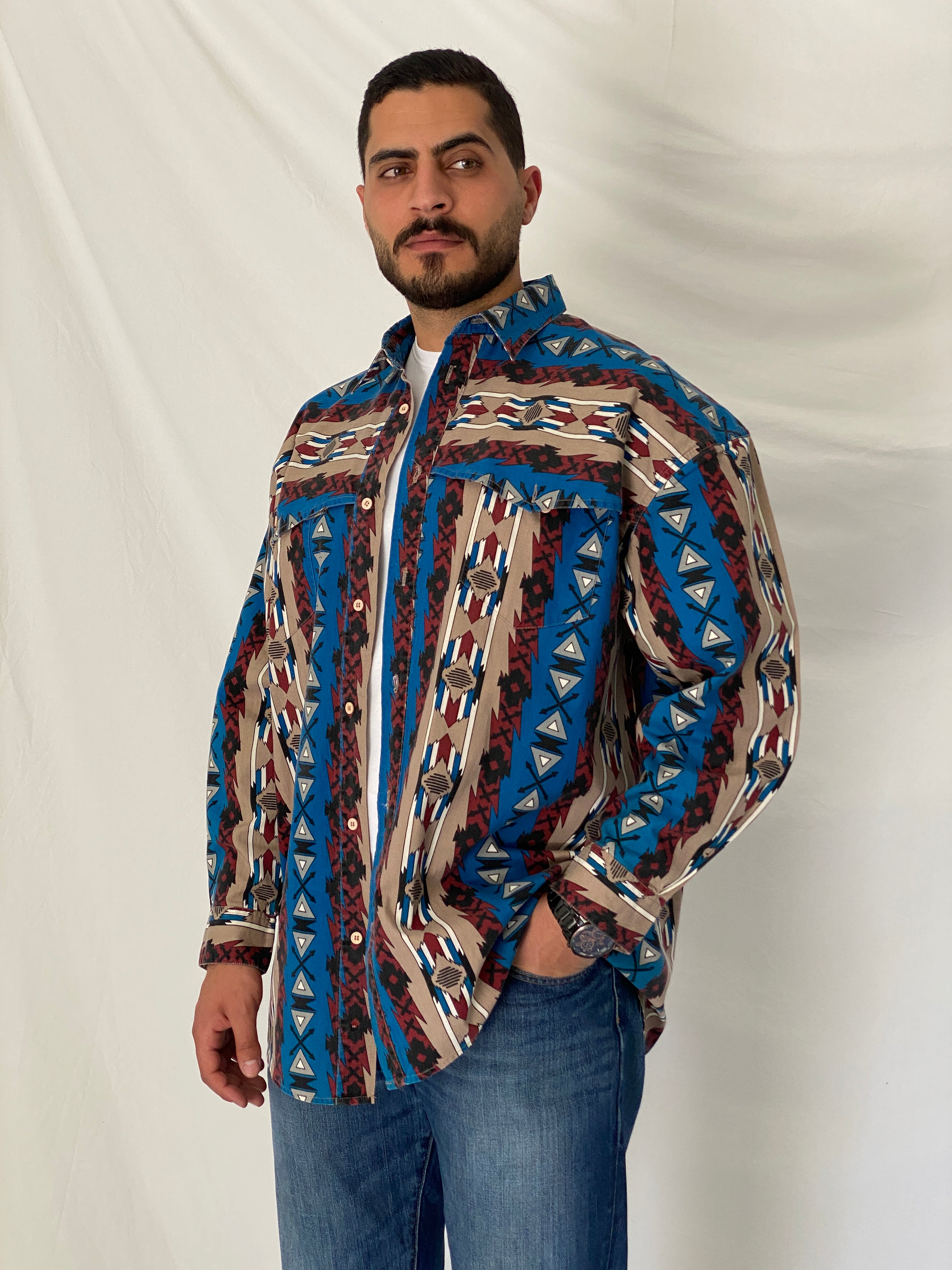 Vintage 90s Western Signatures by EdWest Tribal Cotton Shirt – XL