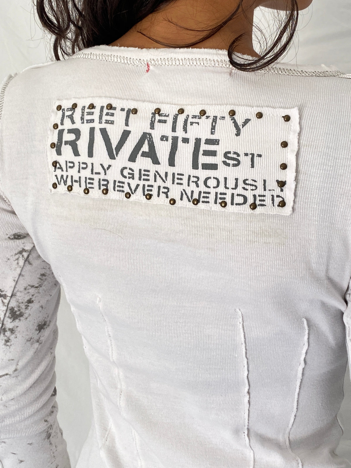 Y2K Holly Collection Rhinestone Graphic White Long Sleeve Top – S
