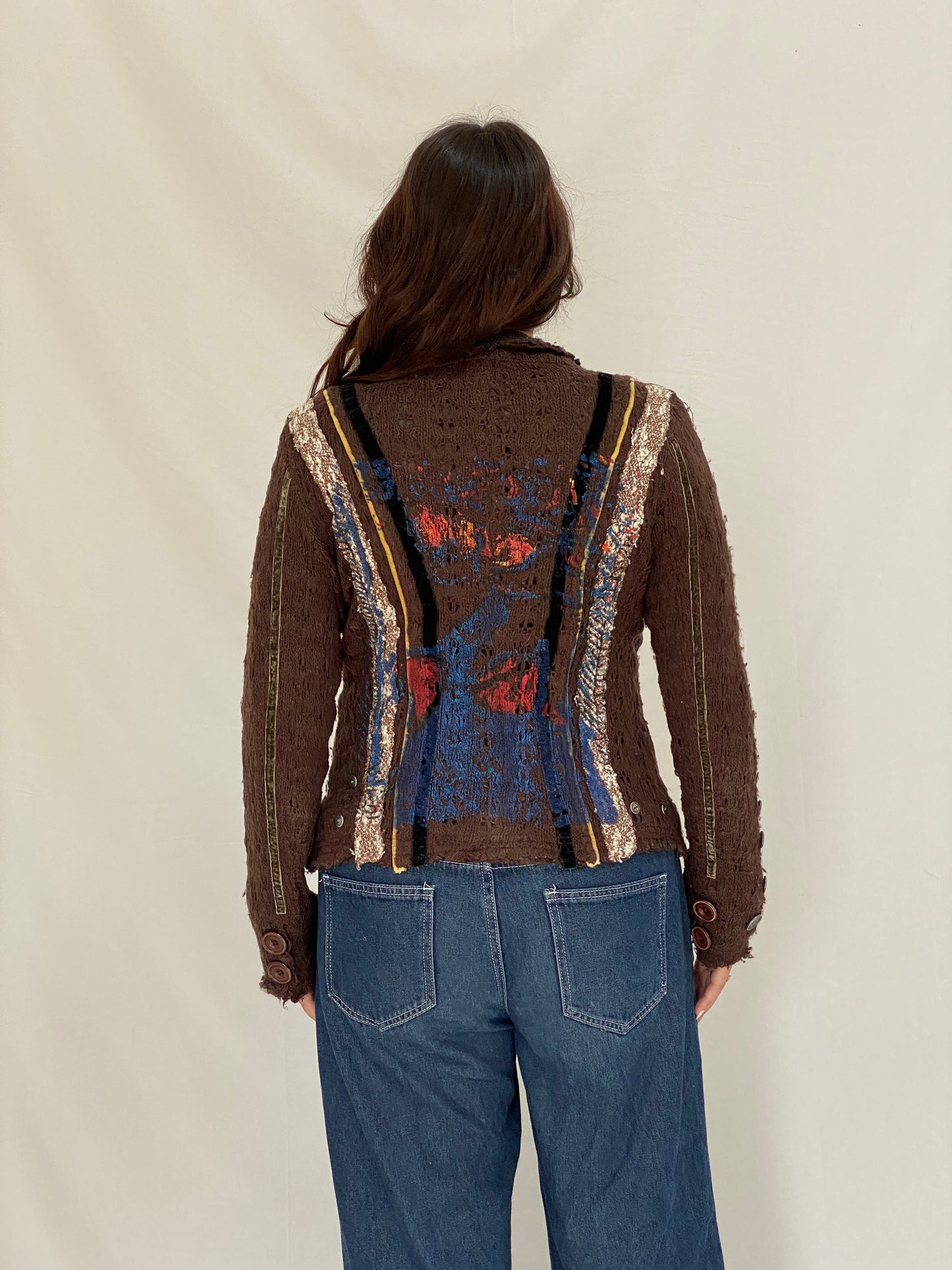 Vintage Soggo Brown Boho Knit Button-Up Cardigan Jacket – M