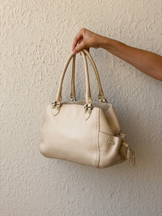 Beautiful Cole Haan Beige Genuine Leather Satchel Handbag Classic Shoulder Bag