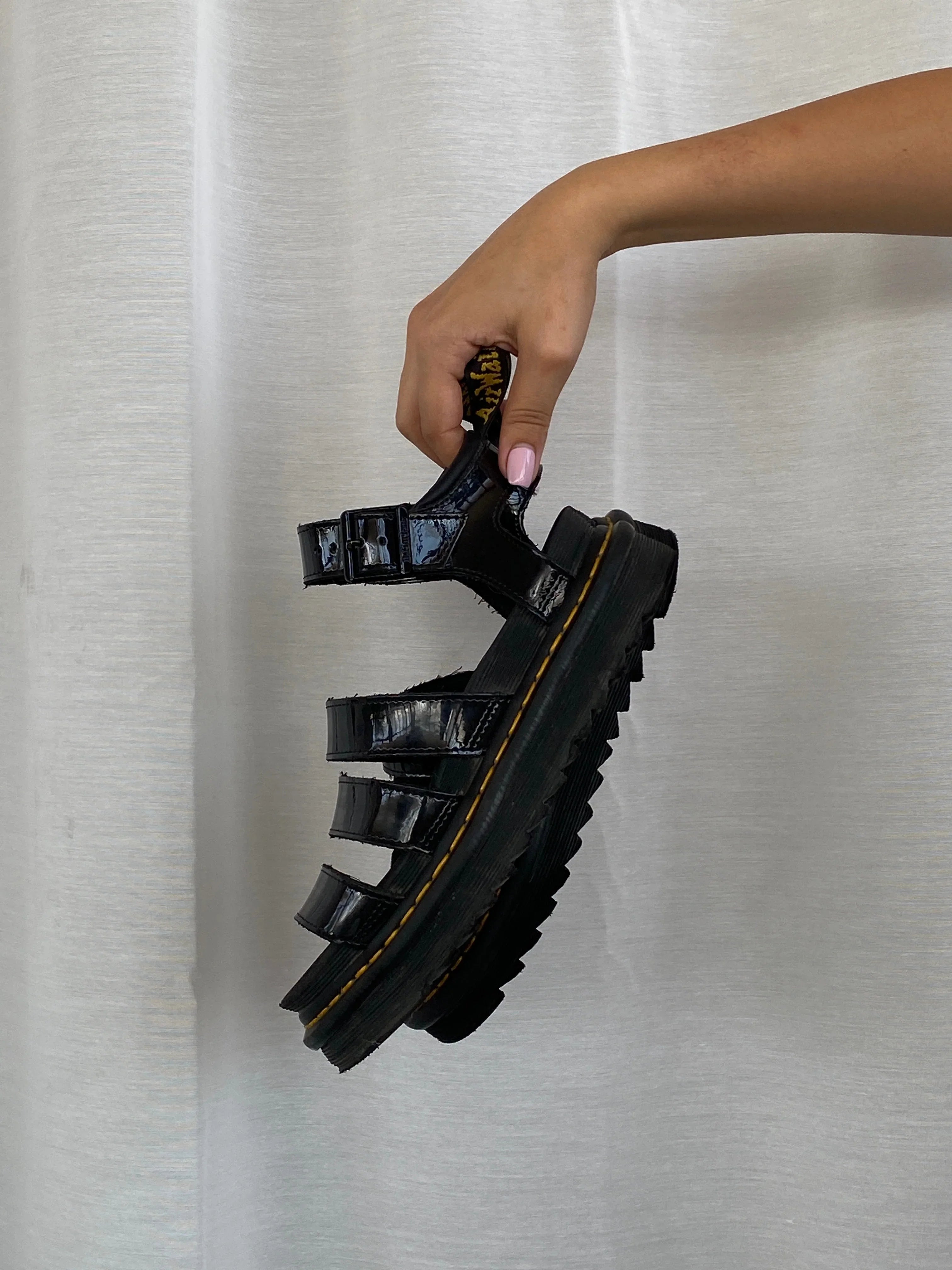 Dr. Martens Blaire Black Platform Patent Leather Gladiator Sandals – Size EU 37