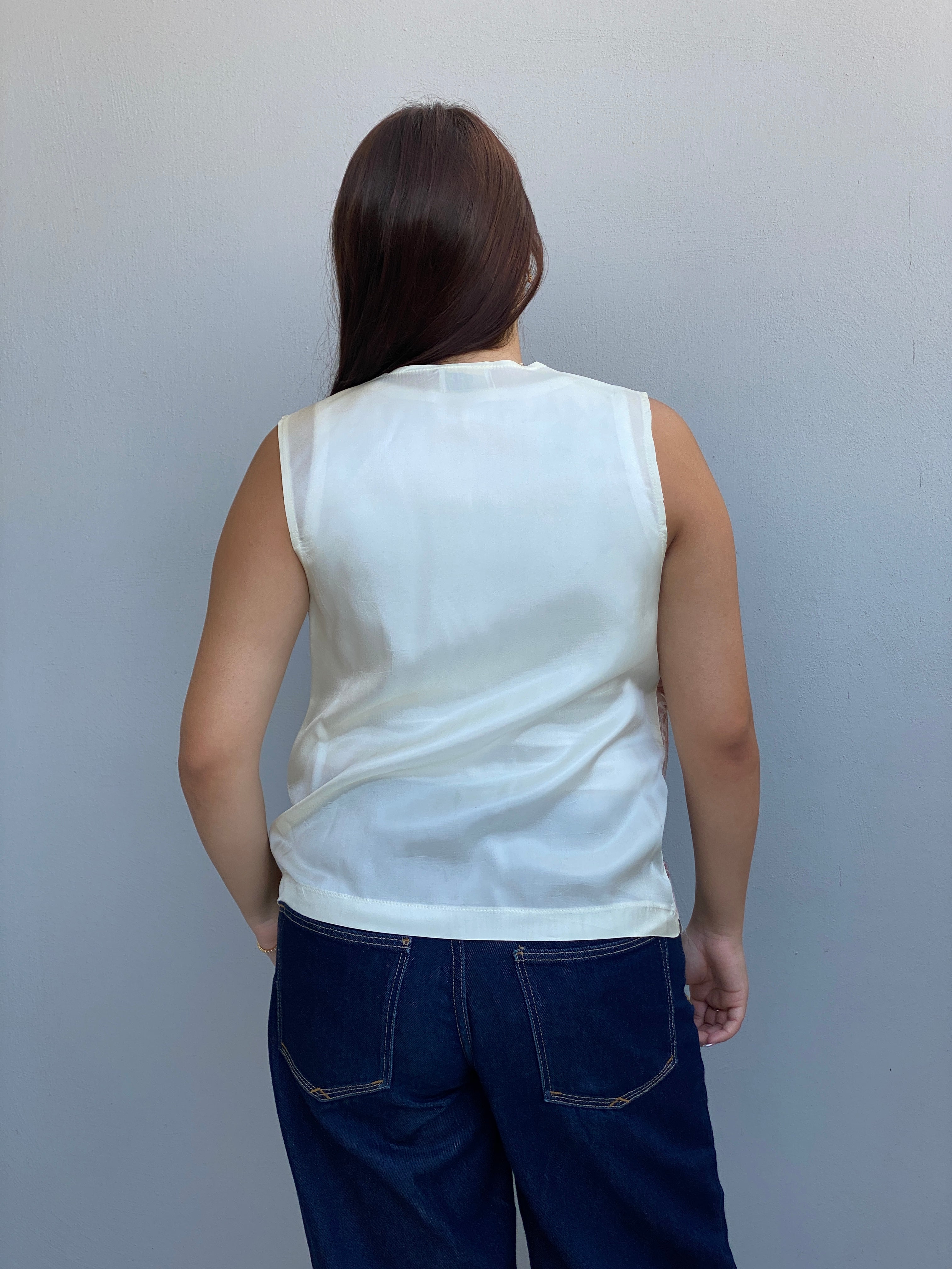 Vintage 90s O.S.O Sport Cream Floral Tapestry Star Button Vest – L