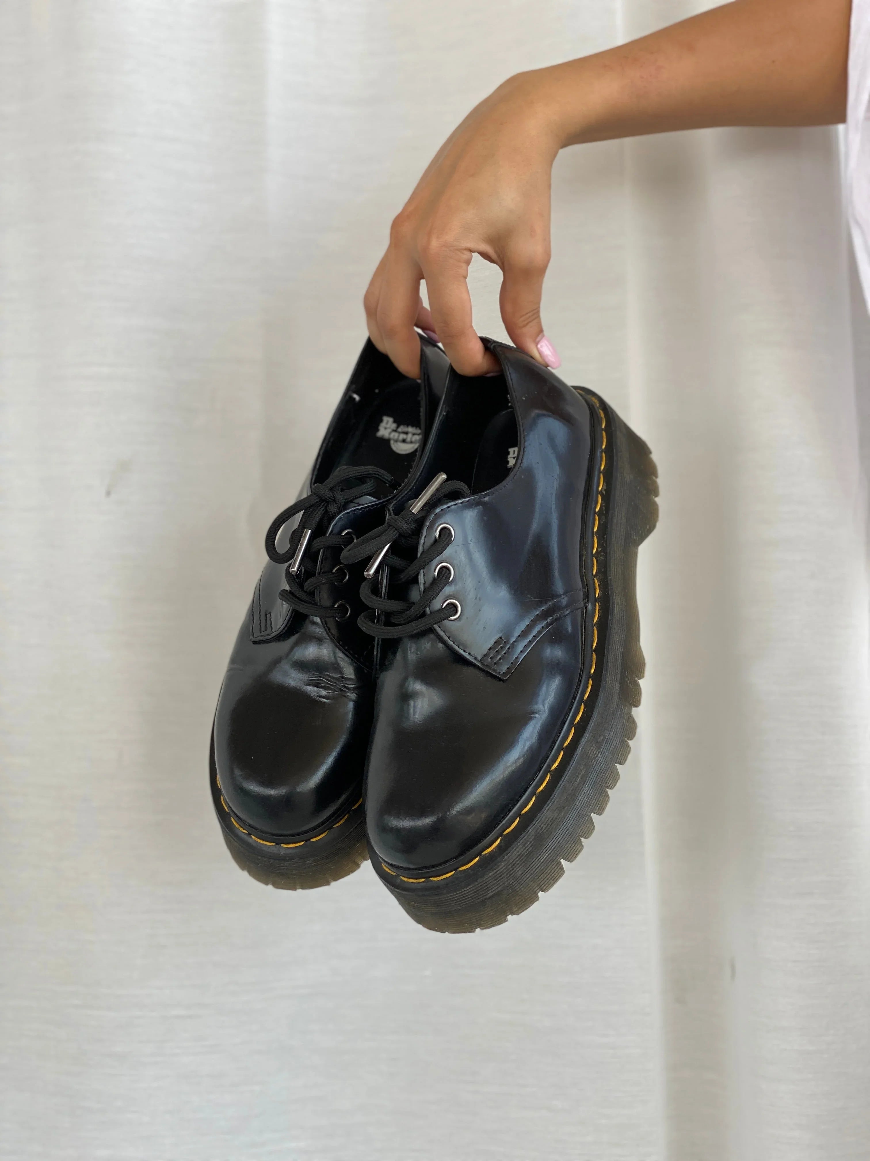 Dr. Martens Docs Black Leather Chunky Platform Derby Shoes Lace-Up Oxfords – Size EU 41