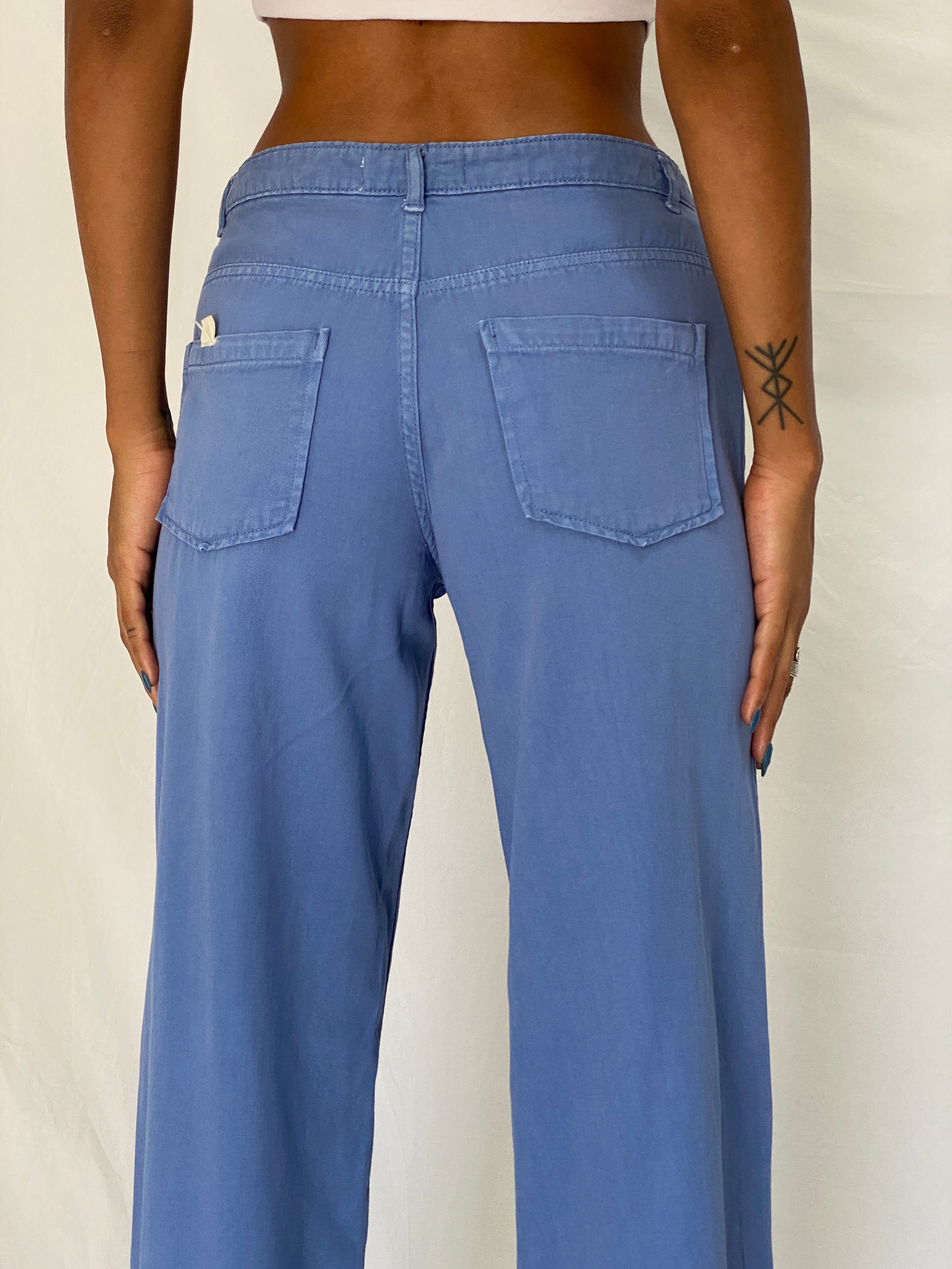 Vintage 90s Green Coast Blue Cotton Utility Wide Leg Pants - S
